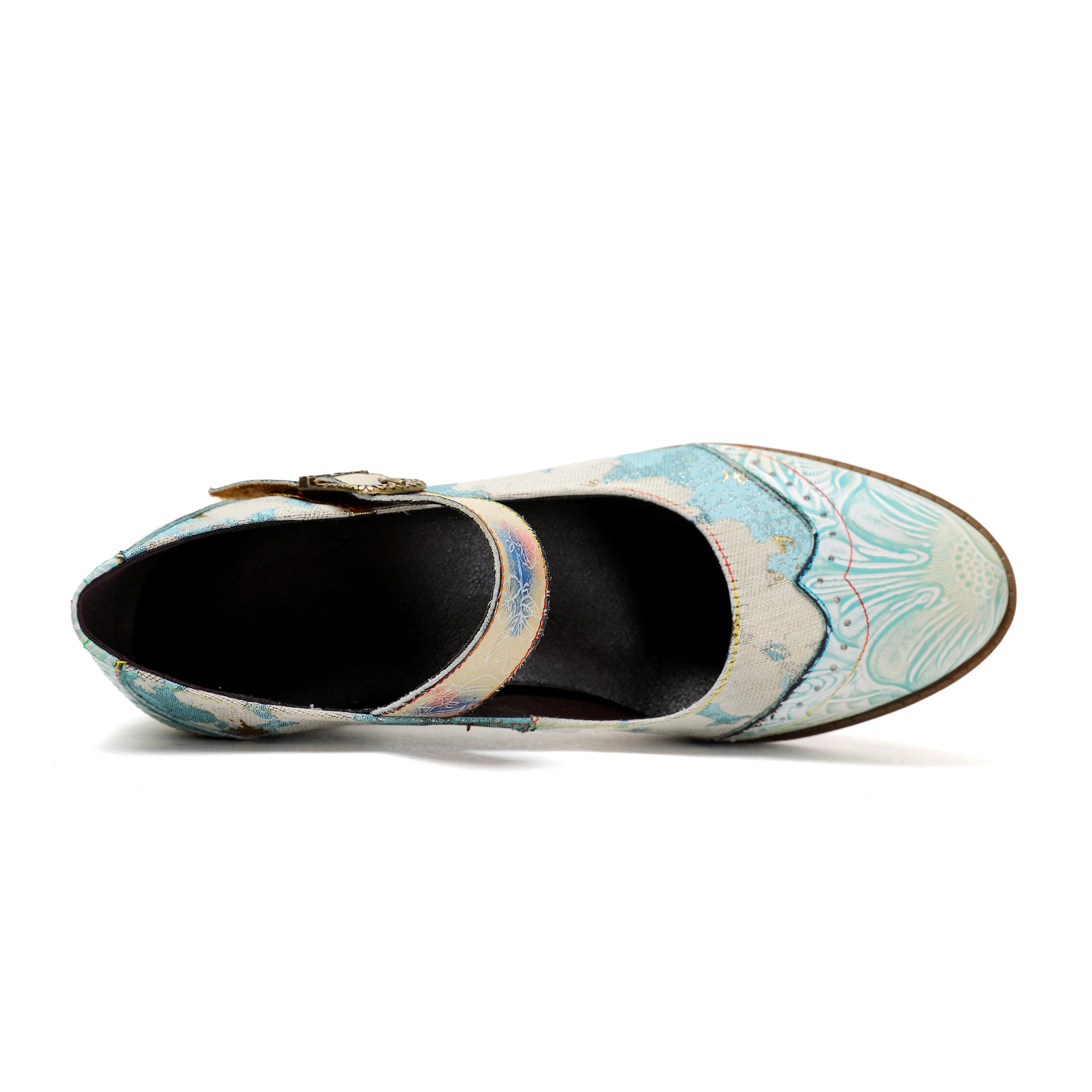 Vintage Leather Buckle Light Blue Pumps