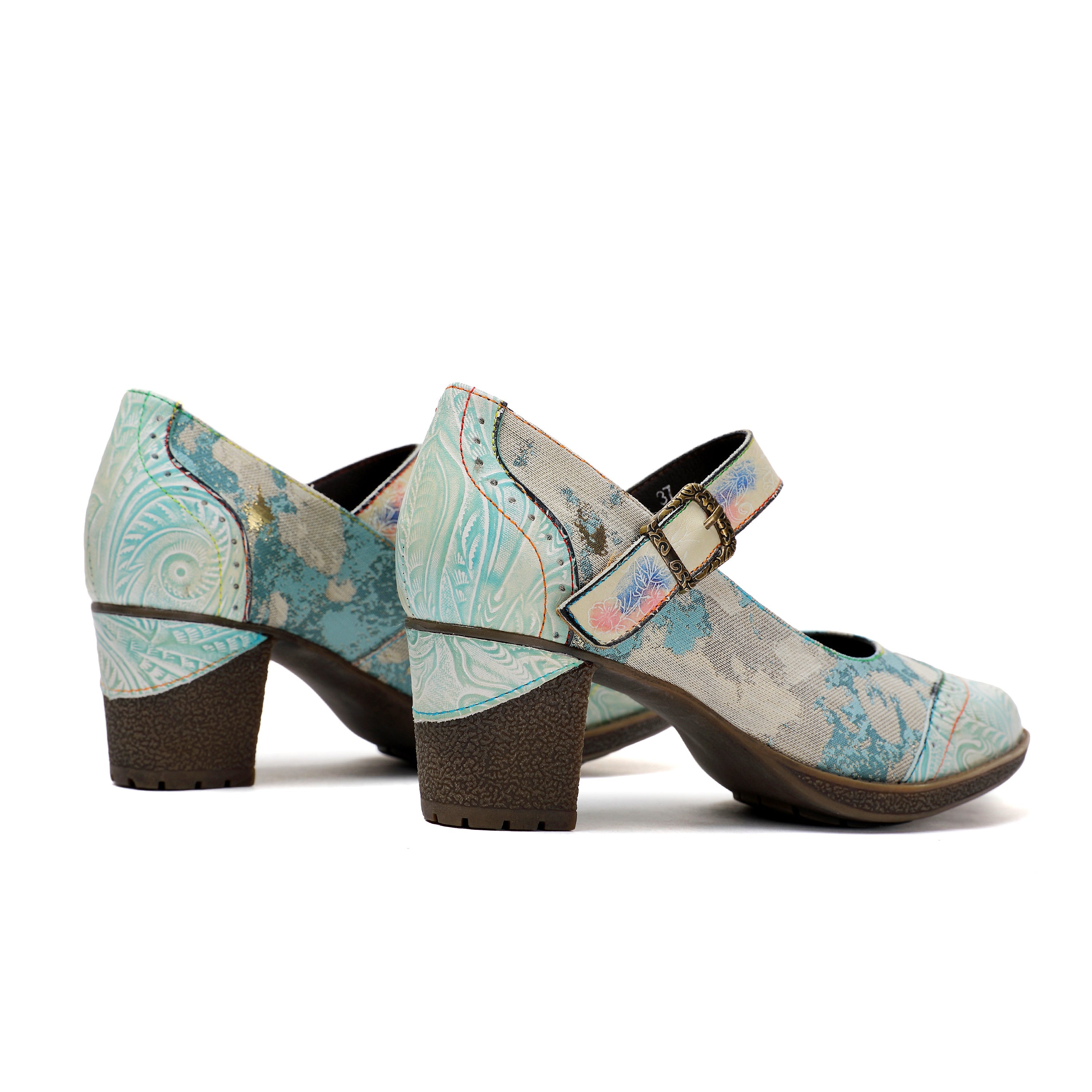 Vintage Leather Buckle Light Blue Pumps