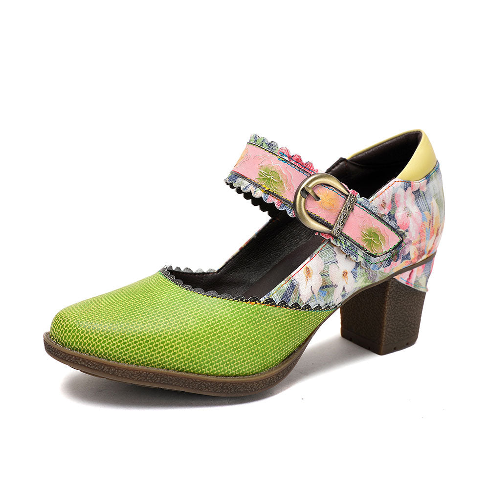 Round Toe Elegant Cowhide Loafer Green Pumps