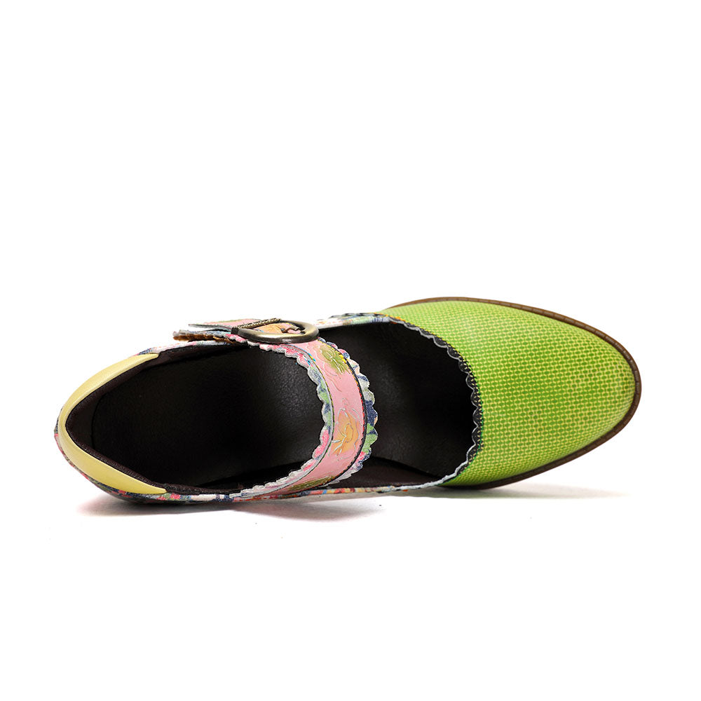 Round Toe Elegant Cowhide Loafer Green Pumps