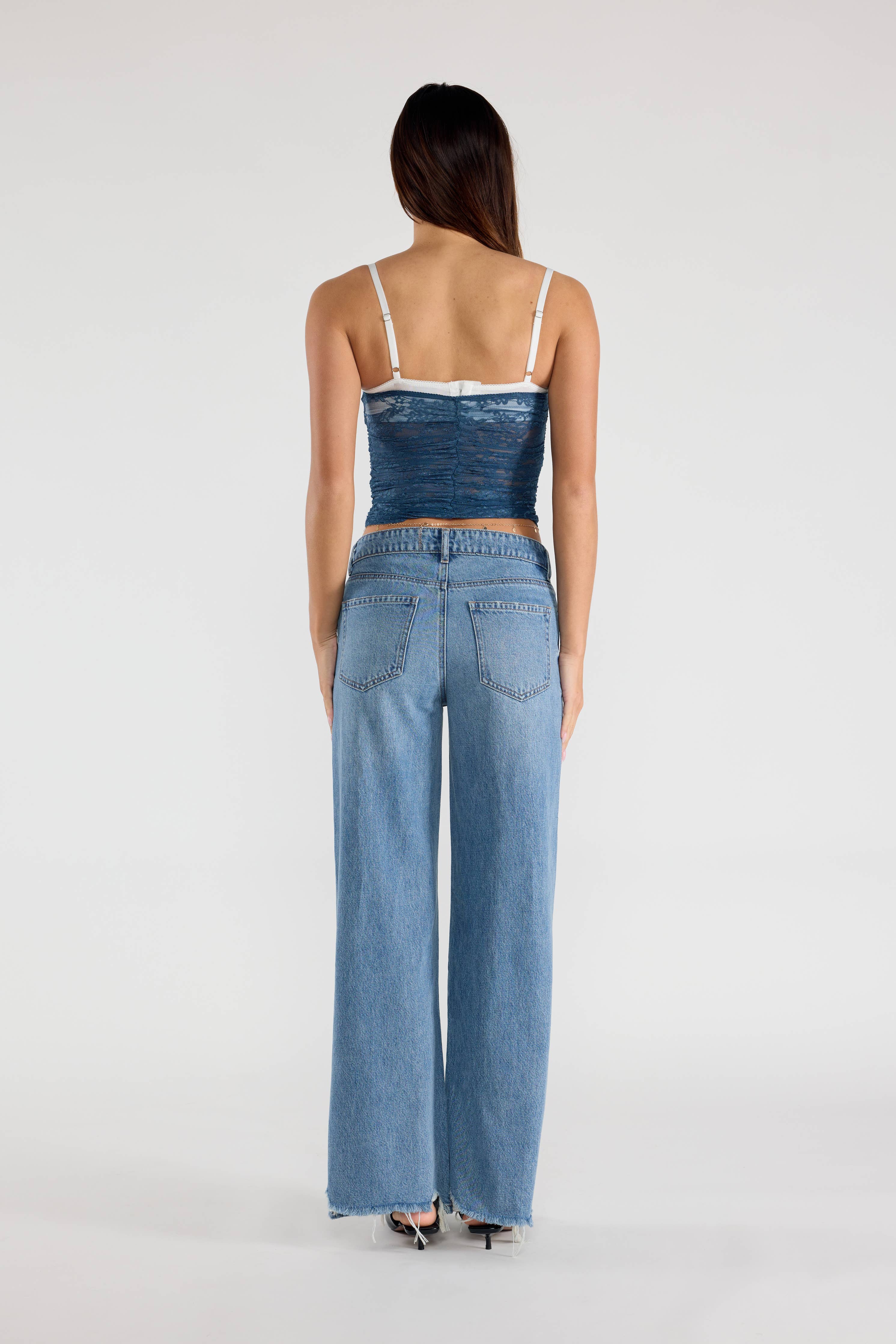 Baggy Wide Leg Jeans with Chewed Hem