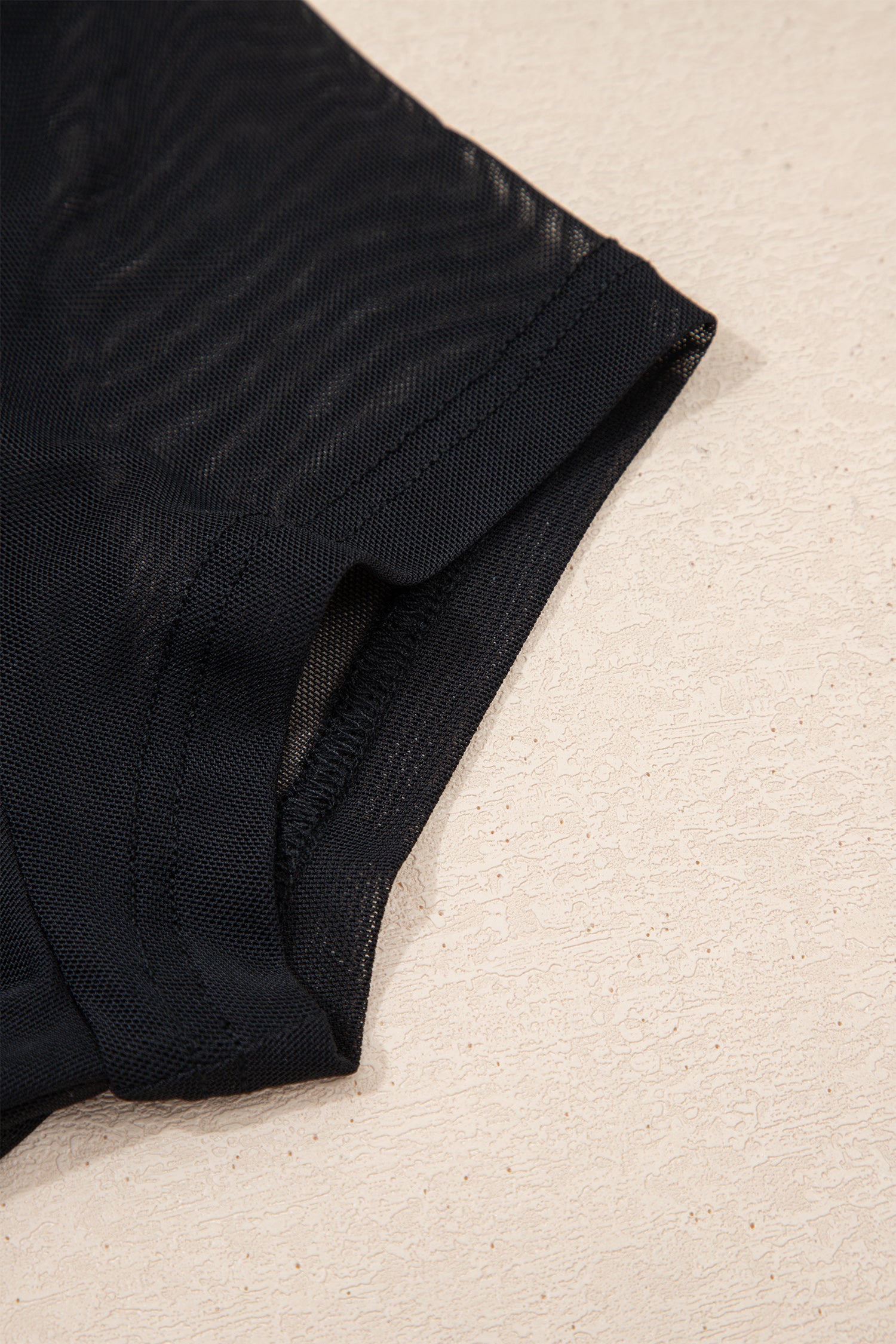 PRE-ORDER: Black Sheer Mesh Patchwork Cap Sleeve Tee