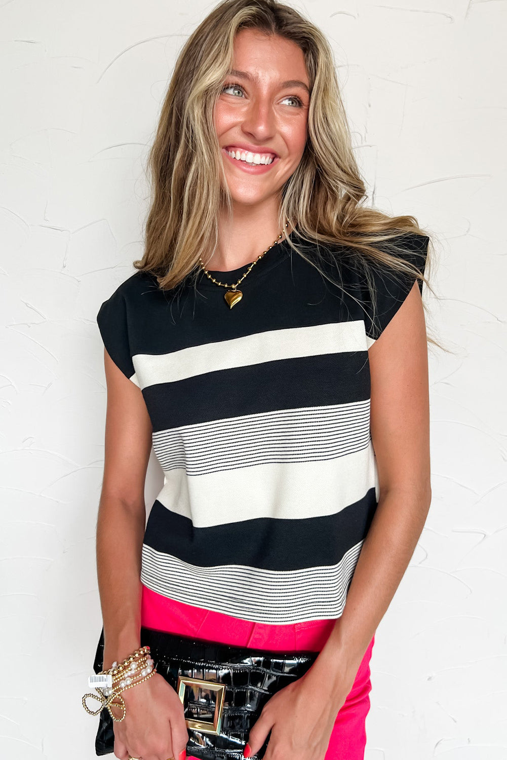 PRE-ORDER: Striped Crew Neck Cap Sleeve Tee