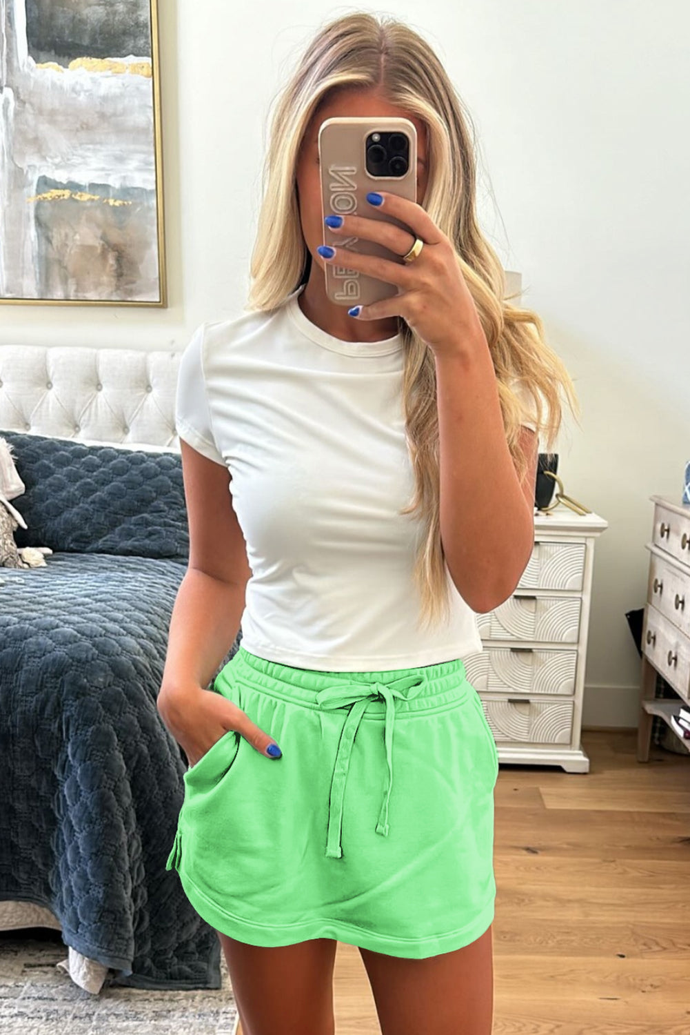 French Terry Drawstring Mini Skort with Pockets