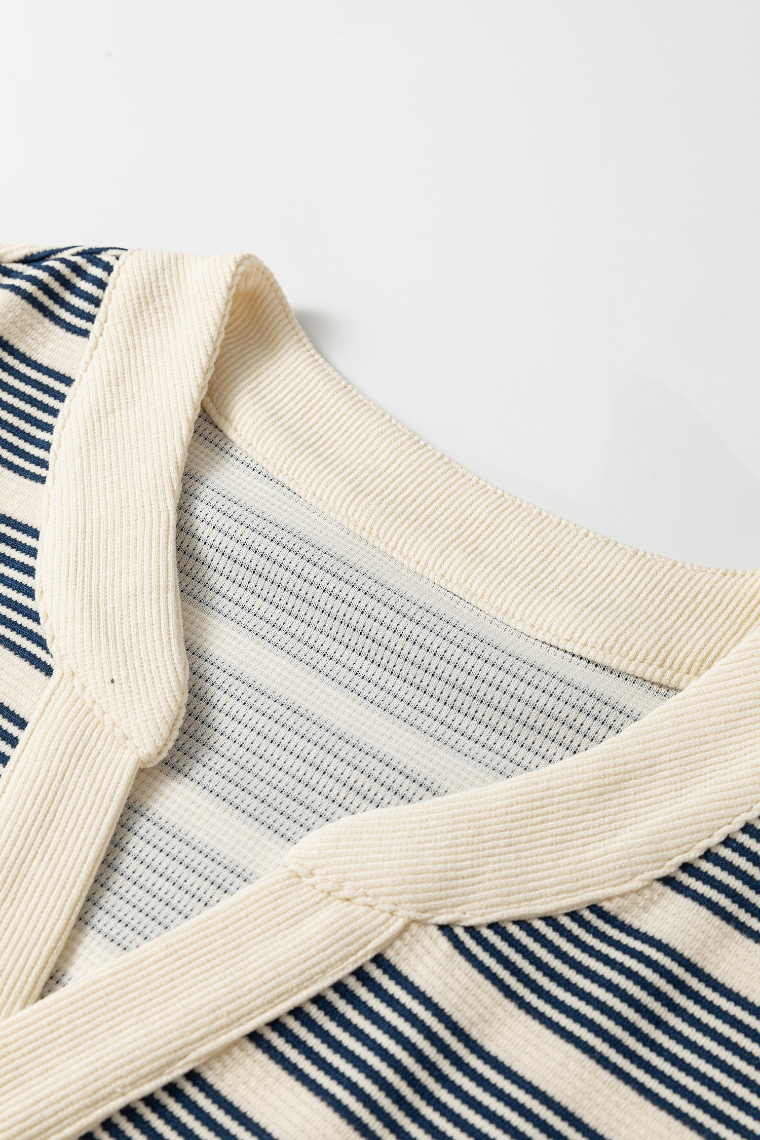PRE-ORDER: Blue Stripe Short Sleeve Notched Neck Midi Dress