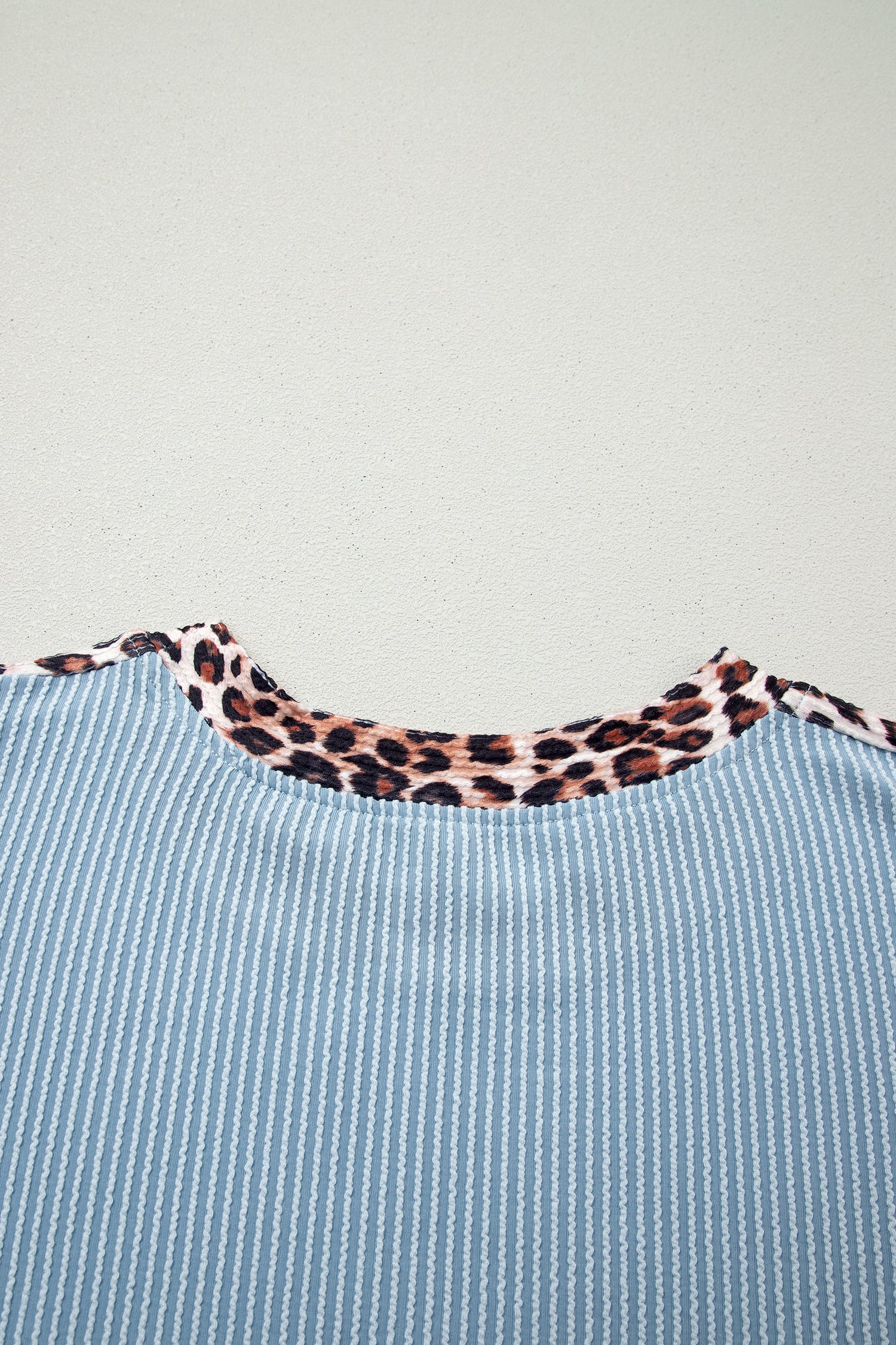 Light Grey Leopard Trim Twist Ribbed Short Set