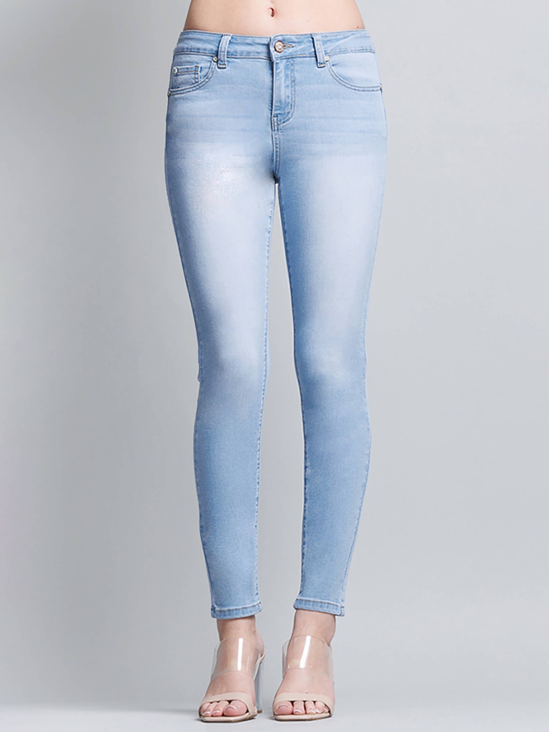Mid Rise Push Up Ankle Skinny Jeans