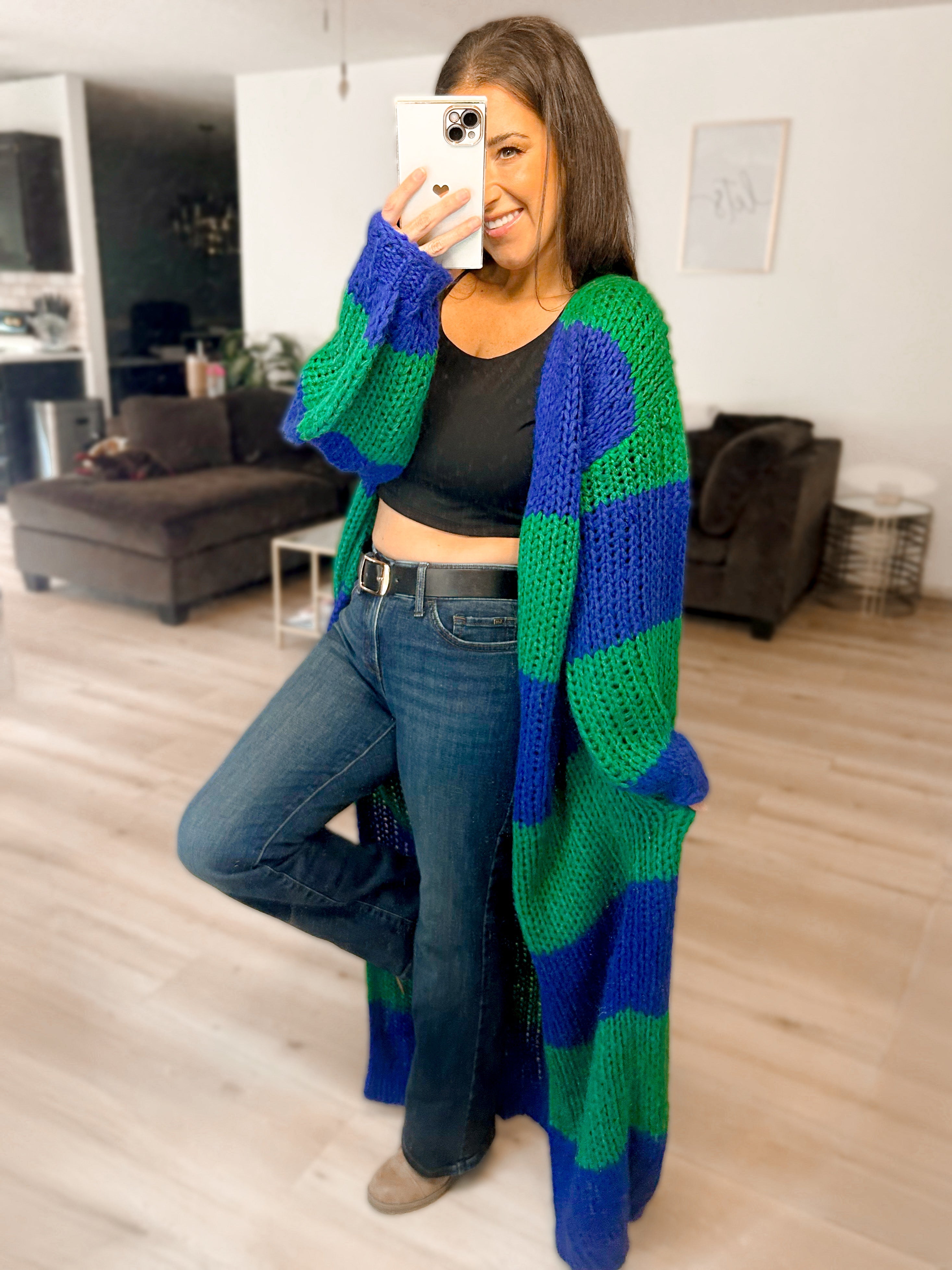 PRE-ORDER:Oversized Chunky Striped Balloon Sleeve Duster