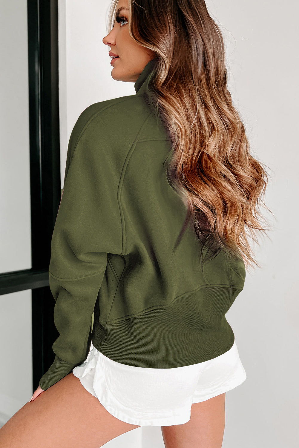 PRE-ORDER: Zip Up Stand Collar Thumbhole Sleeve Sweatshirt