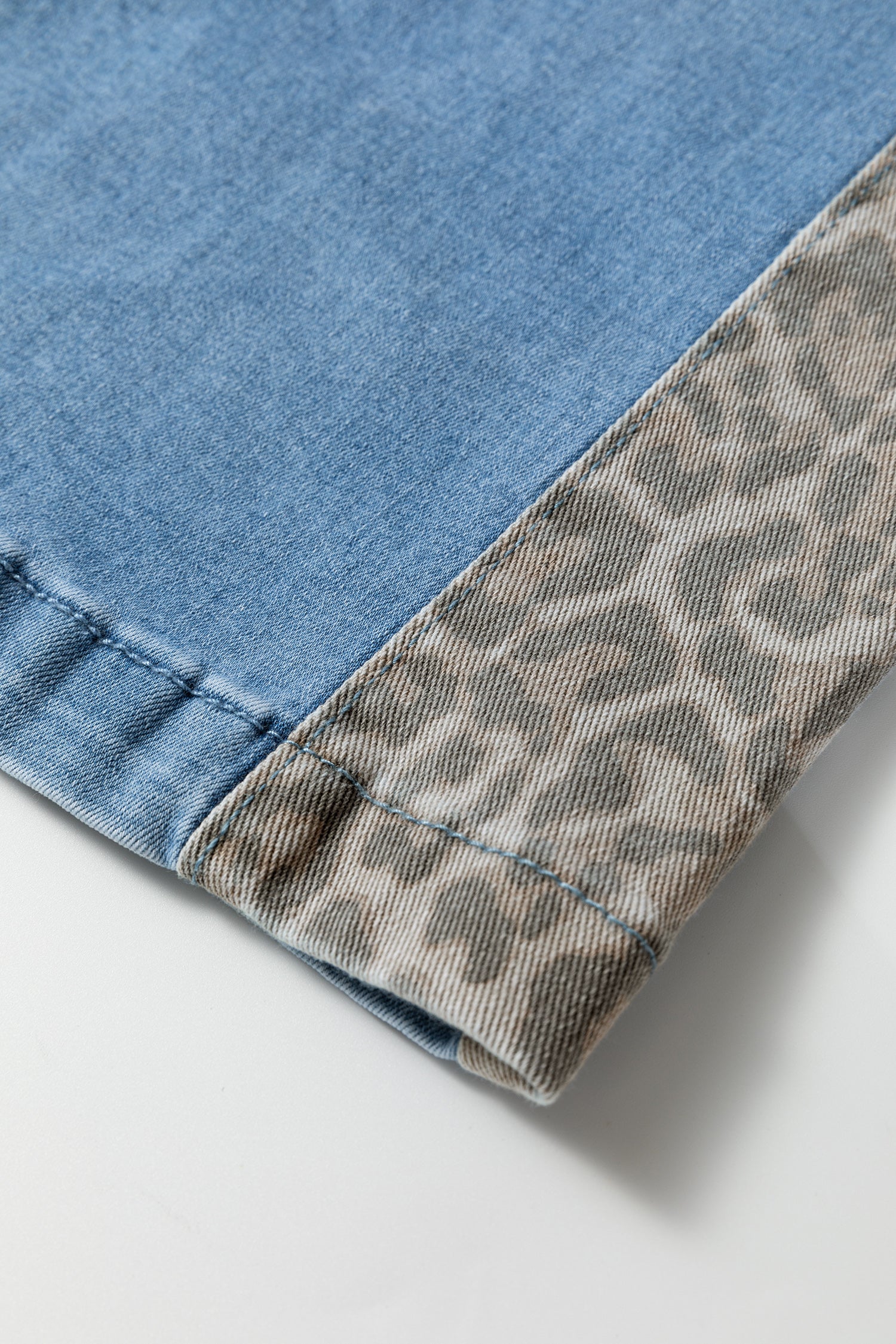 PRE-ORDER: Beau Blue Drawstring Elastic Waist Leopard Striped Side Panel Wide Leg Jeans