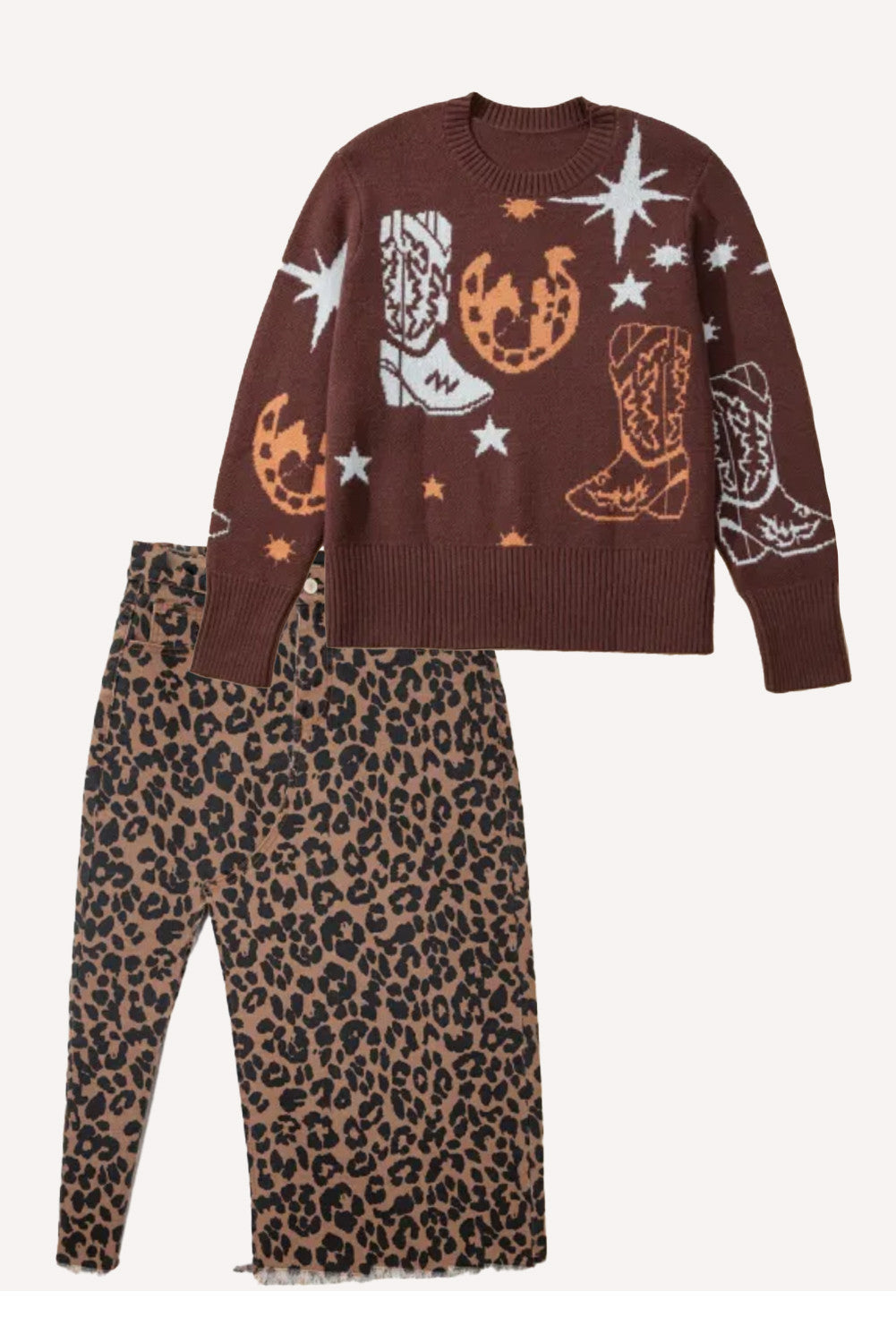 Western Wild Side Sweater + Denim Skirt Bundle