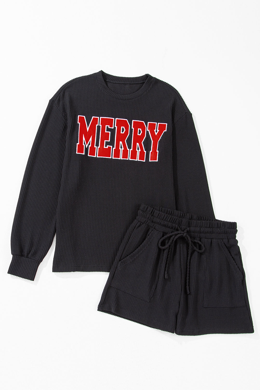 PRE-ORDER: Corded MERRY Long Sleeve Top and Shorts Pajama Set