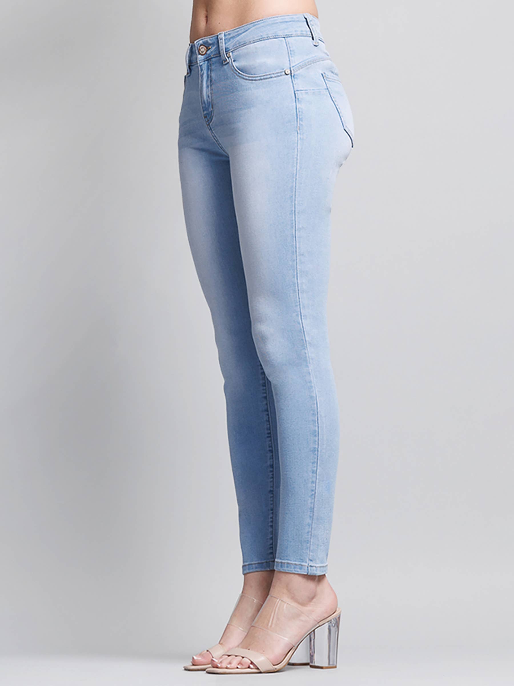 Mid Rise Push Up Ankle Skinny Jeans
