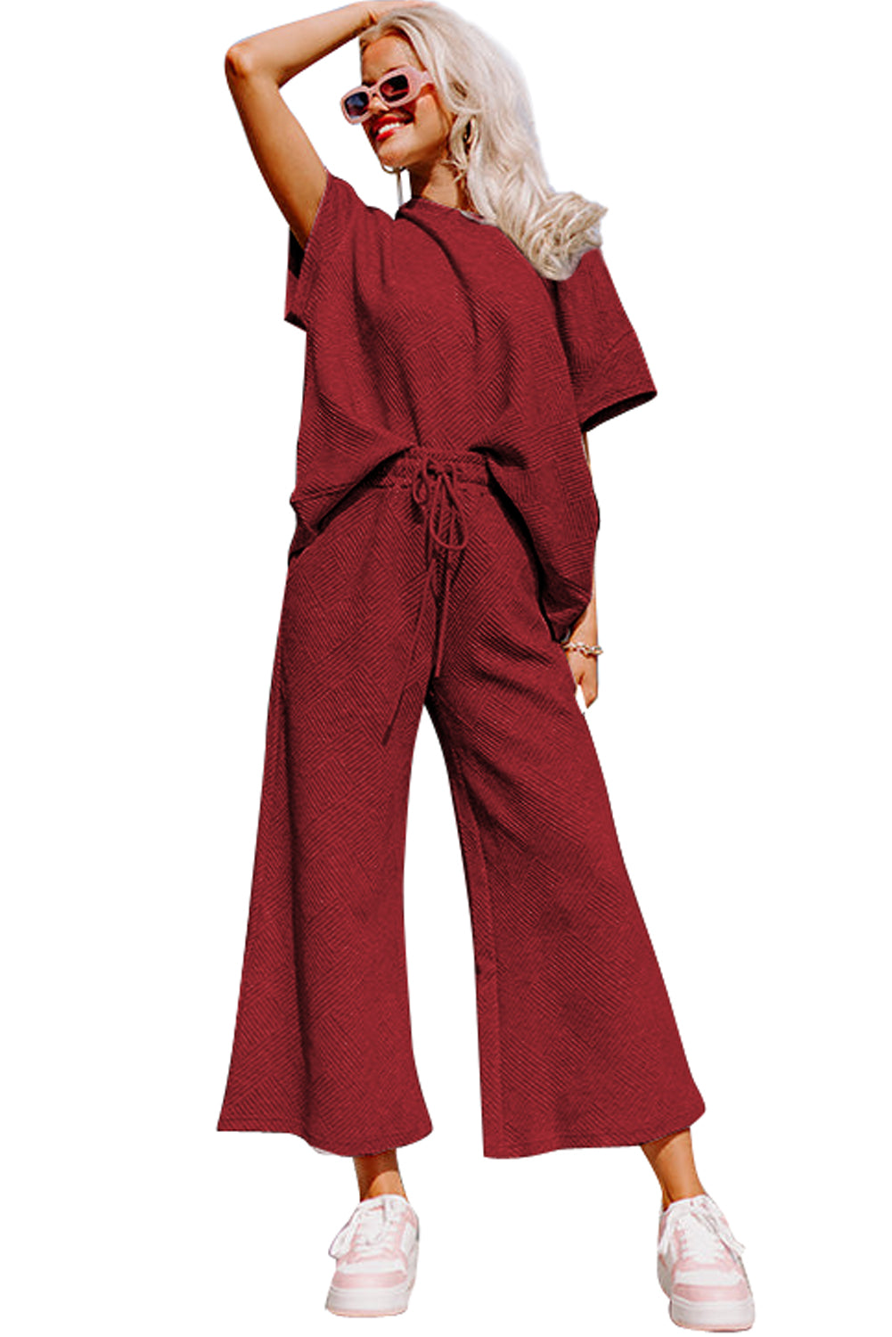 Textured Loose Fit Tee and Pants Set