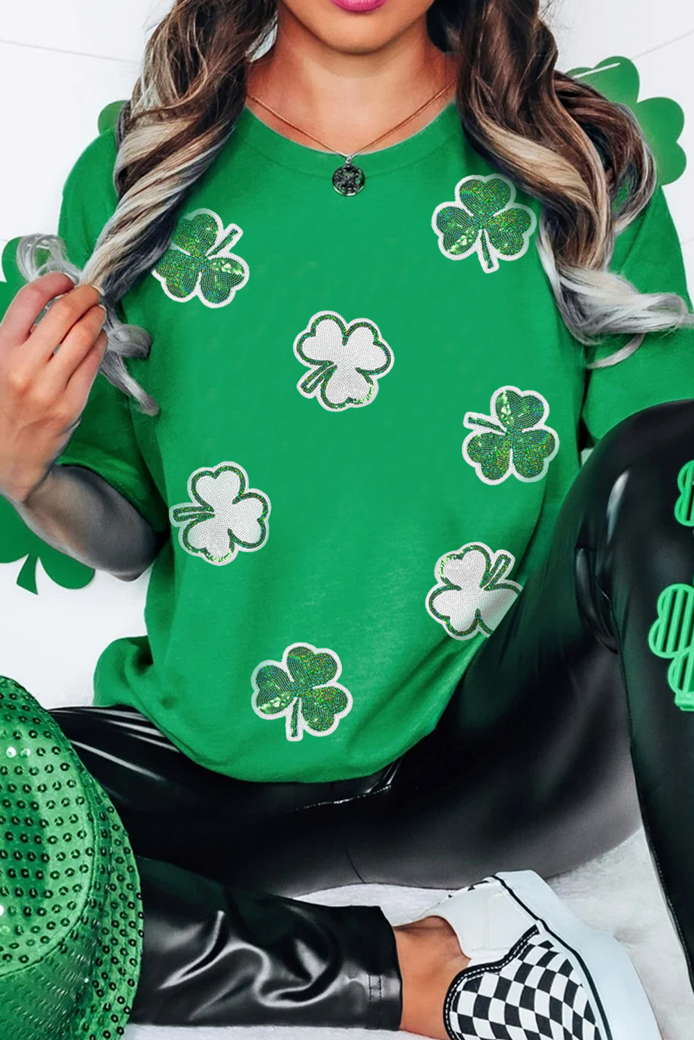 PRE-Order: St Patricks Sequin Clover Pattern T Shirt