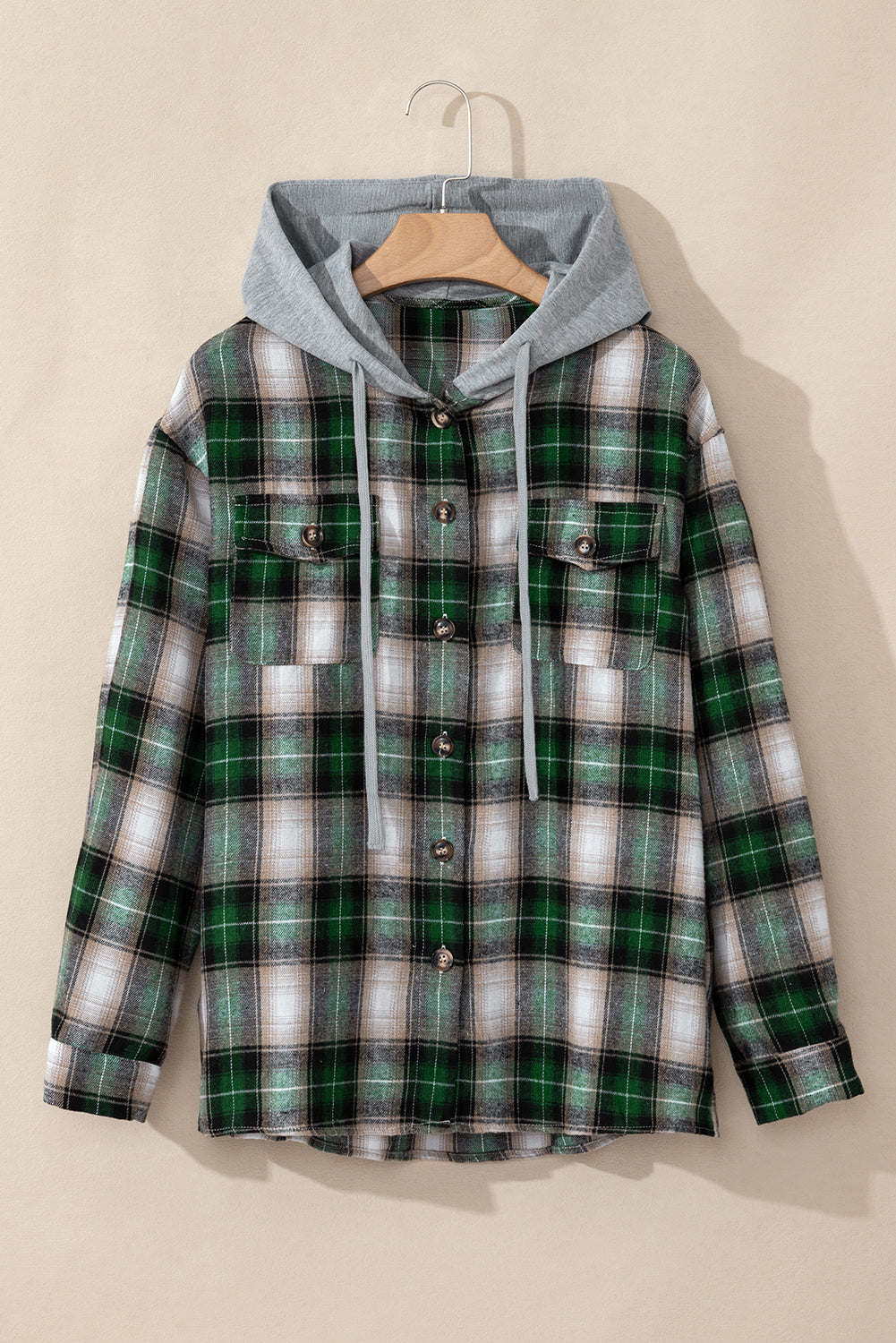 Plaid Buttoned Hooded Shacket