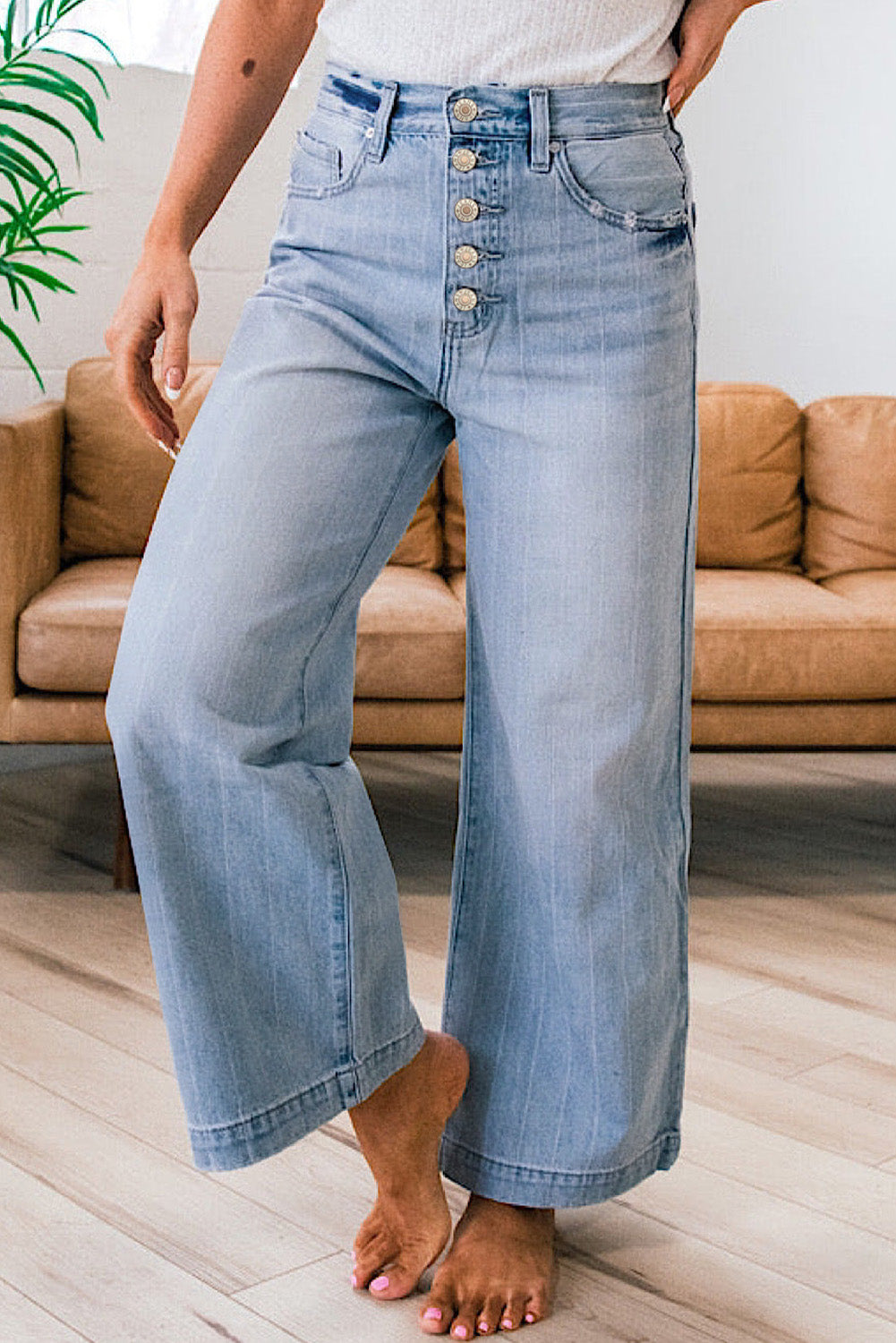 PRE-ORDER: Beau Blue Multi Buttoned Wide Leg Jeans