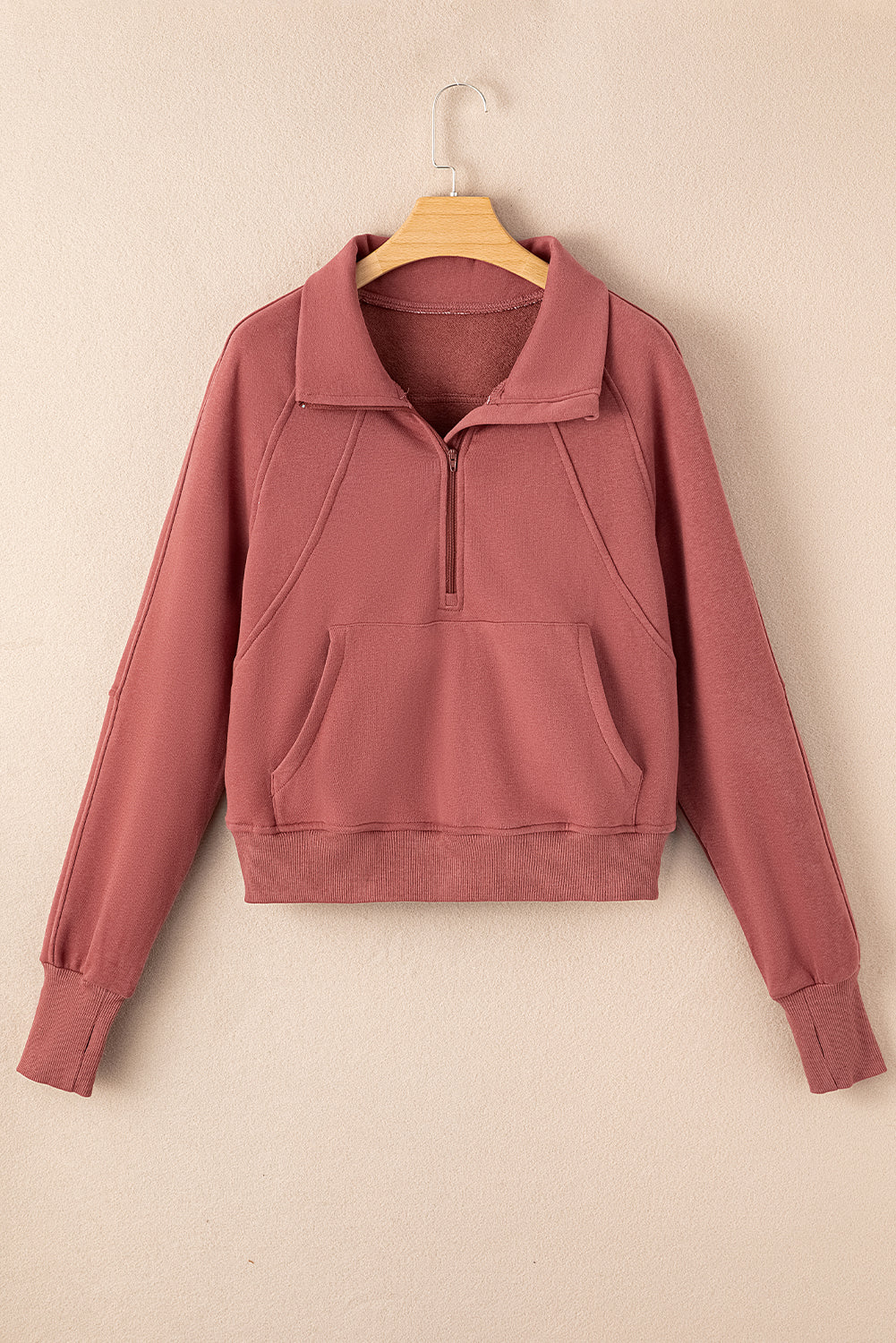 PRE-ORDER: Zip Up Stand Collar Thumbhole Sleeve Sweatshirt