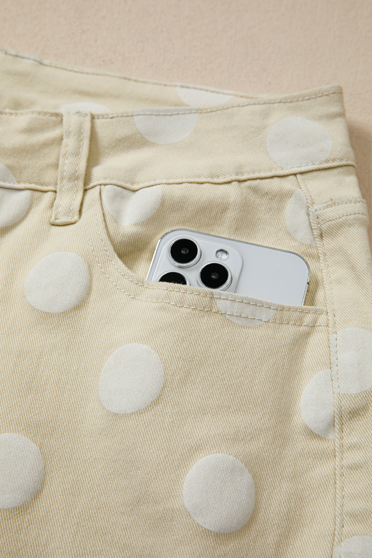PRE-ORDER: Polka Dot Print Raw Hem Shift Jeans