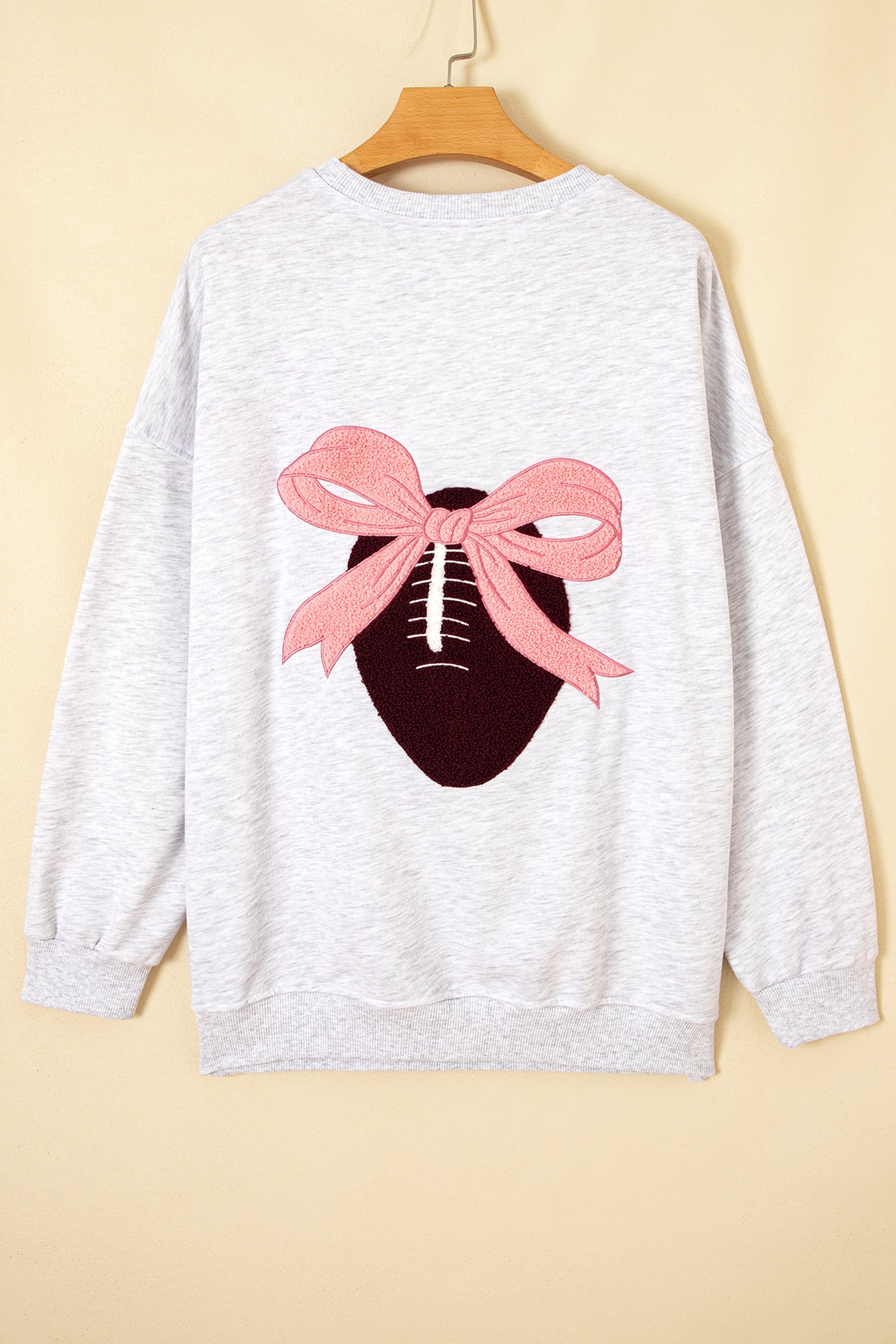 PRE-ORDER: Light Grey Football Bow Back Sweatshirt
