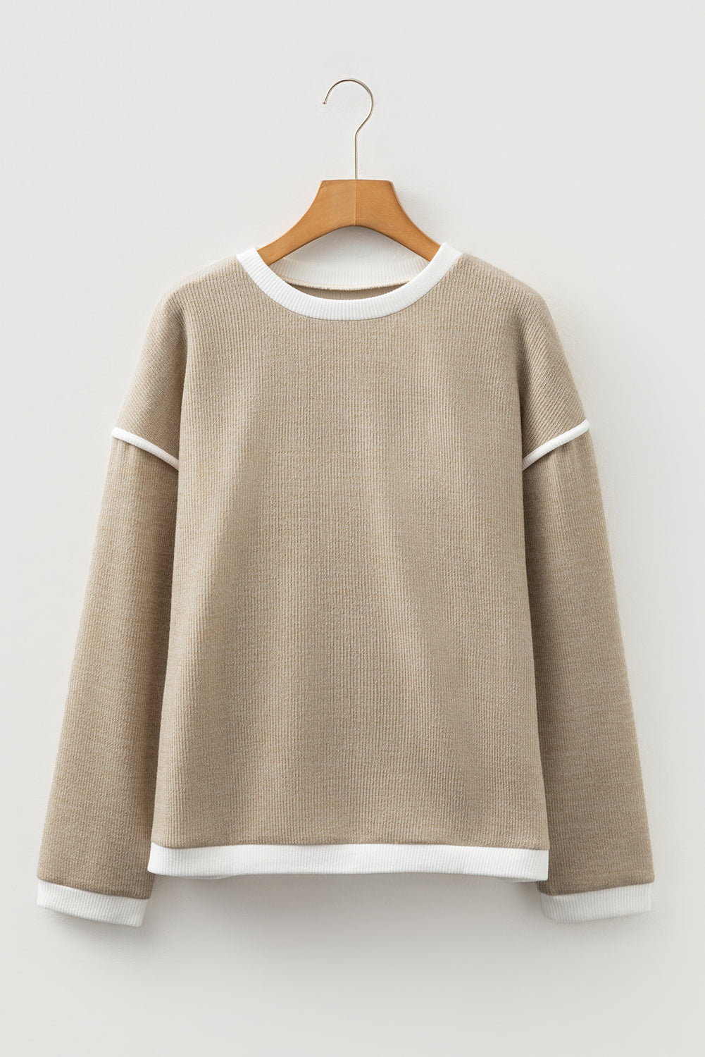 Contrast Color Trim Knit Drop Shoulder Loose Top