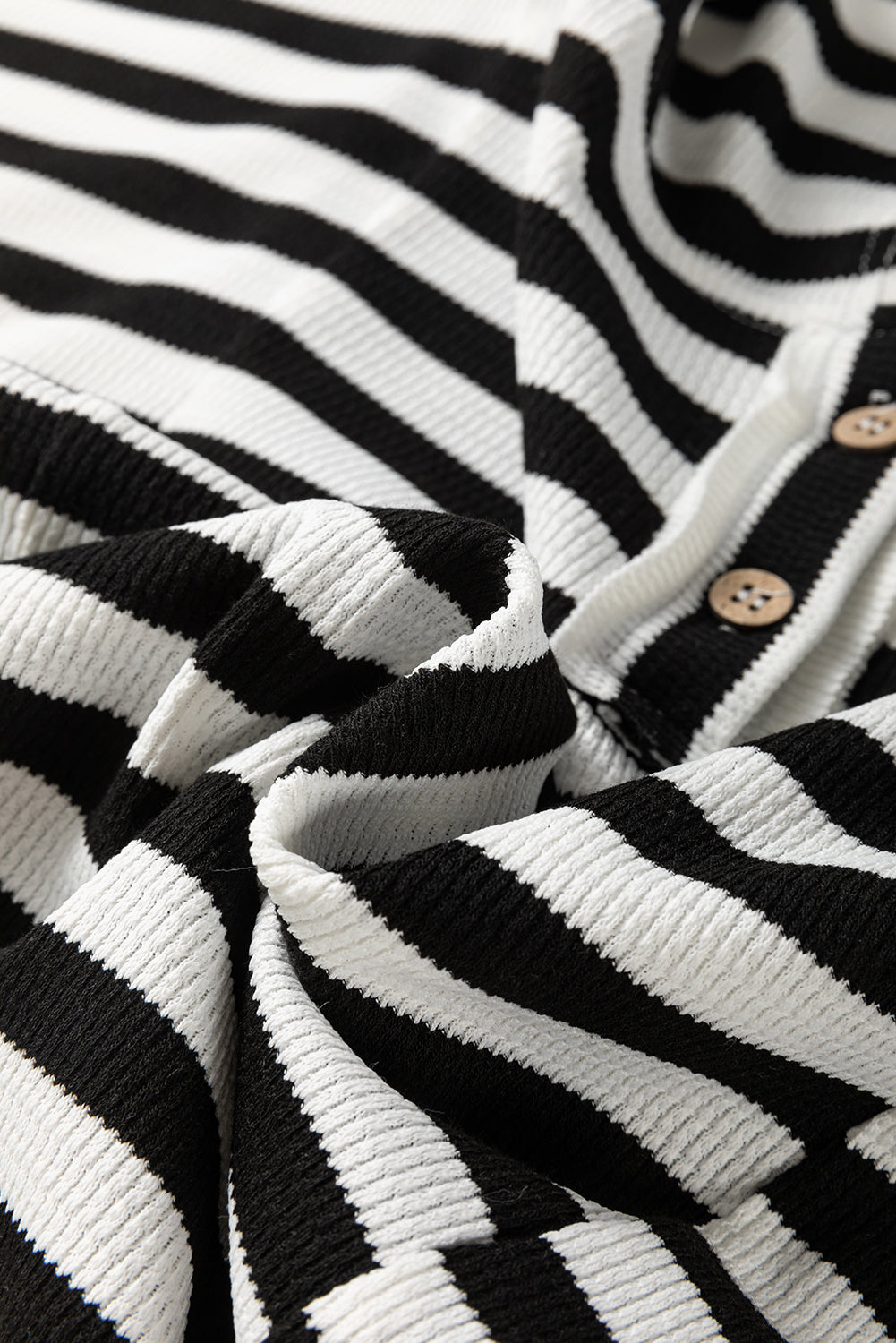 Black White Striped Waffle Patchwork Baggy Hooded Top