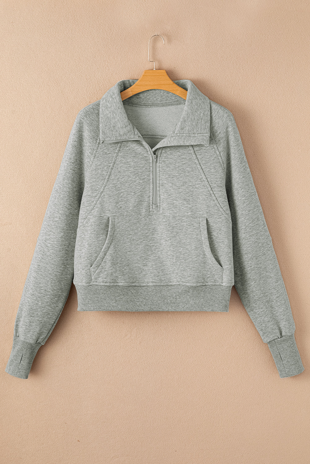 PRE-ORDER: Zip Up Stand Collar Thumbhole Sleeve Sweatshirt