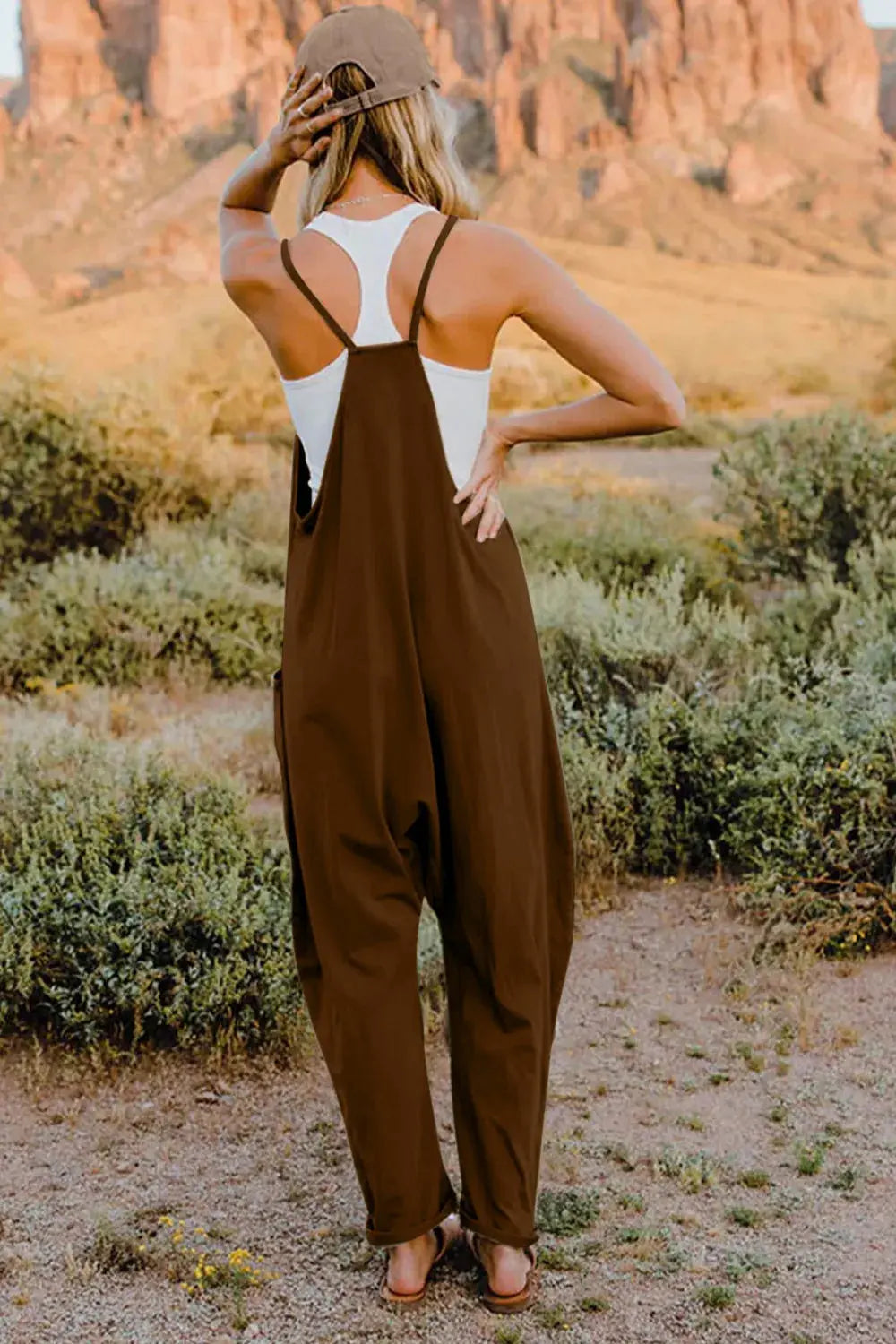 V-Neck Sleeveless Jumpsuit with Pockets