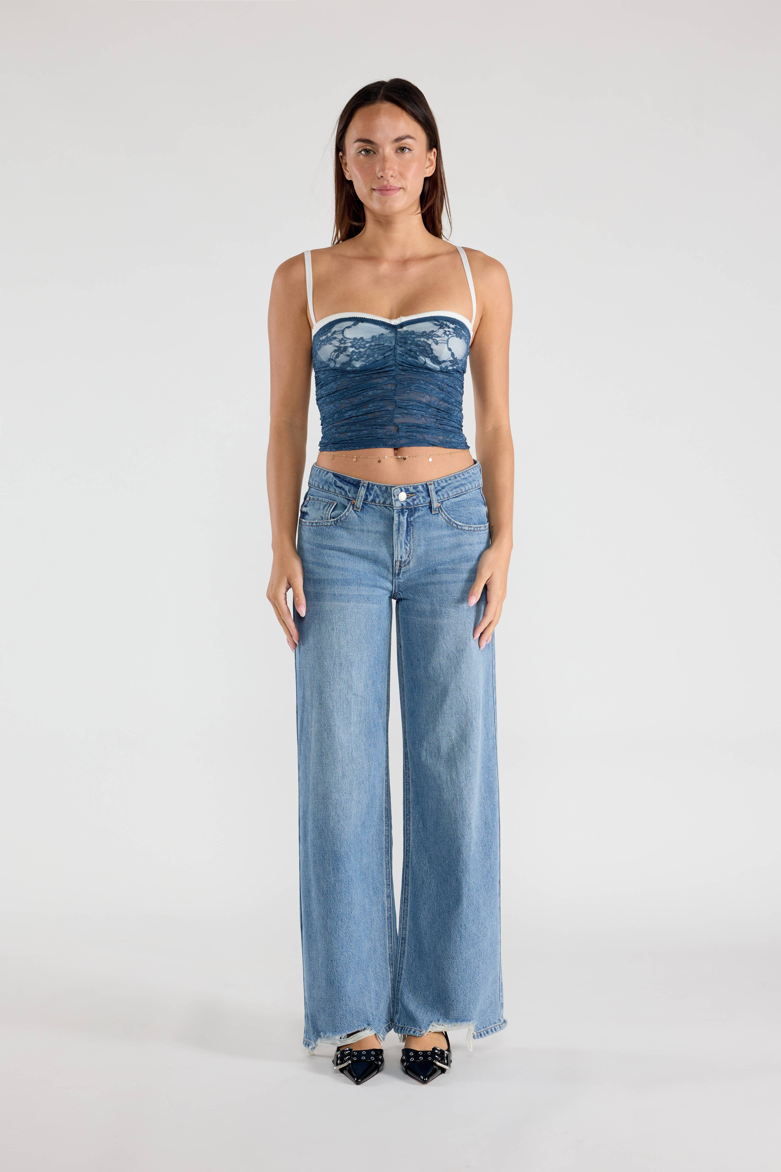 Baggy Wide Leg Jeans with Chewed Hem