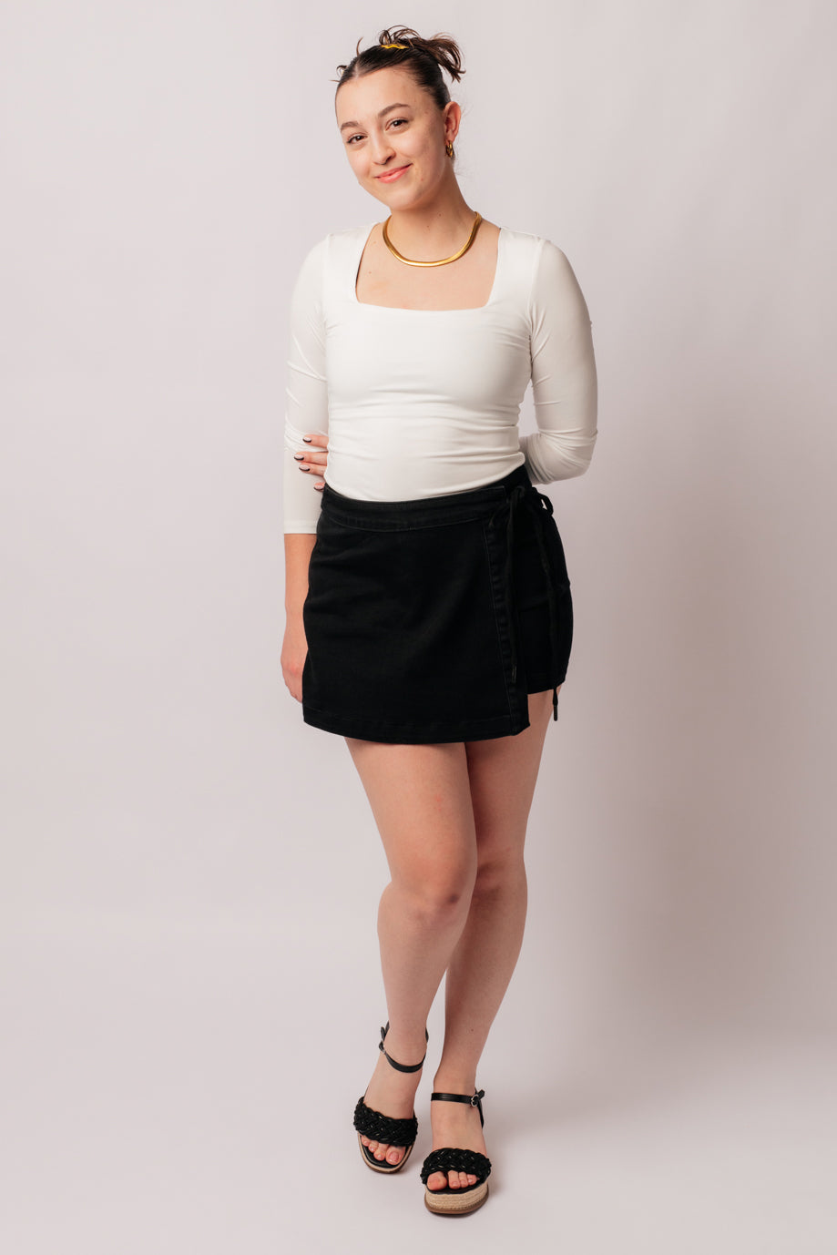 Bentli High Rise Side Tie Denim Skort
