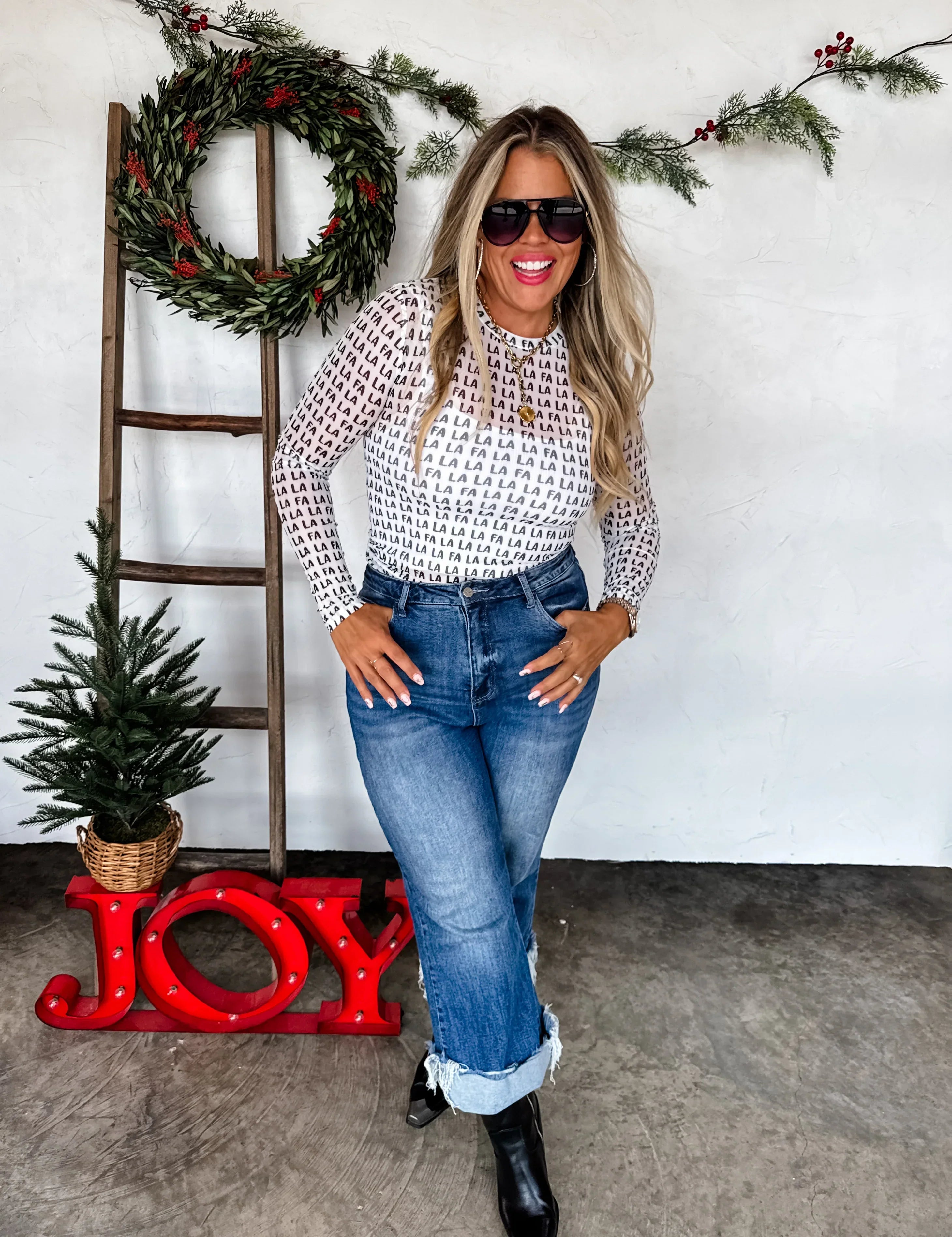 PRE-ORDER: Christmas Printed Mesh Tops