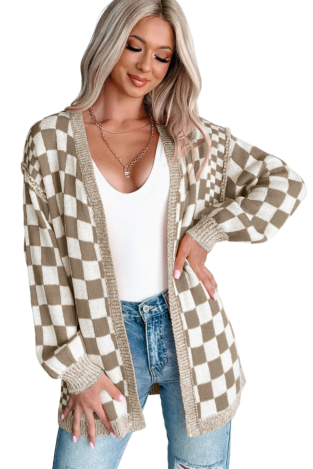 PRE-ORDER: Checkered Drop Shoulder Cardigan