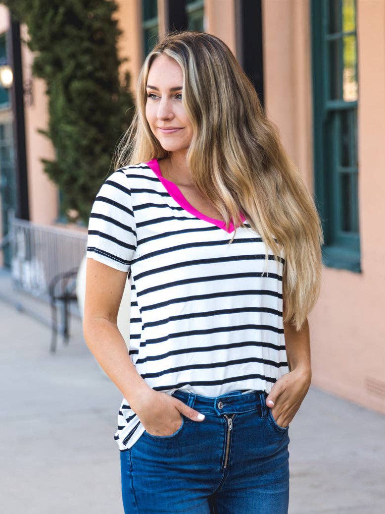PRE-ORDER: Reese Contrast V-neck Top