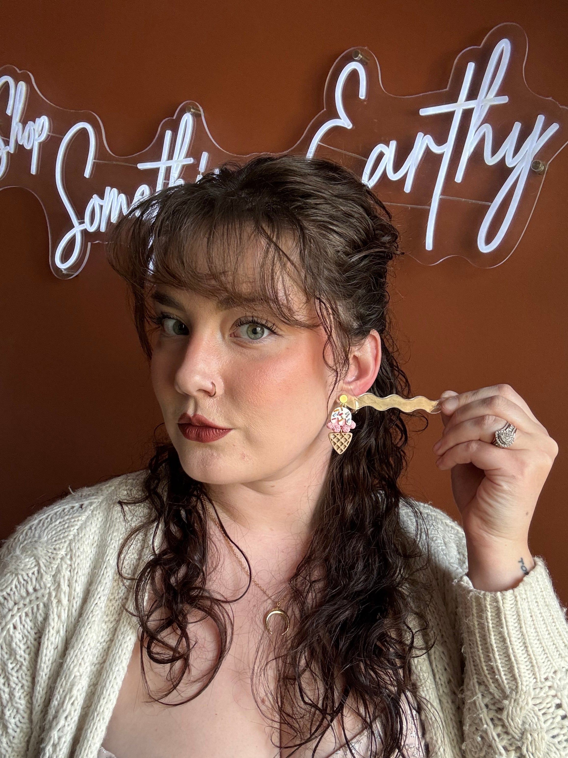 Blue Alien With Ice Cream Earrings