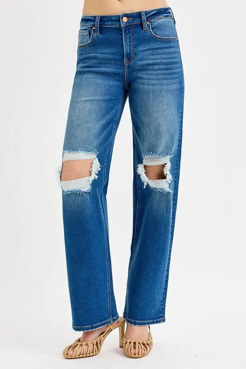 Mid-Rise Distressed Boyfriend Jeans