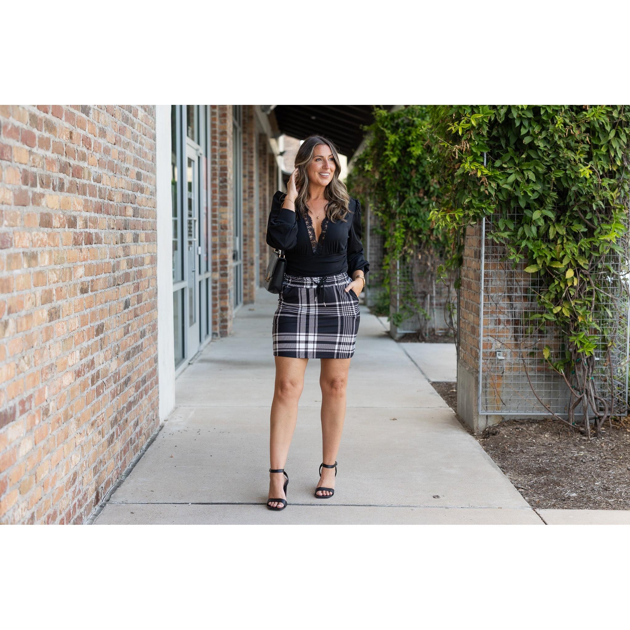 The Amelia - Black And White Plaid Jogger Skirt