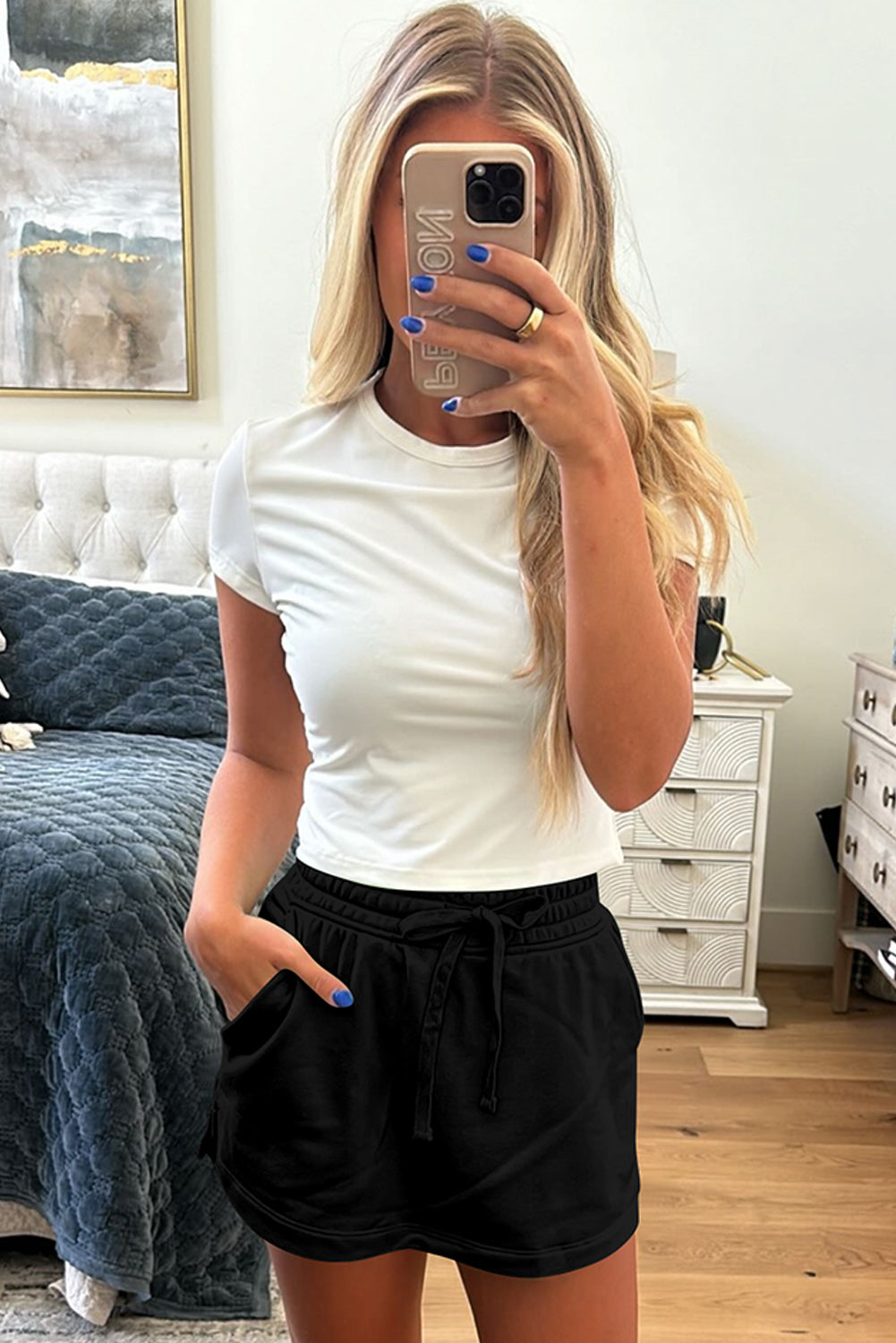French Terry Drawstring Mini Skort with Pockets