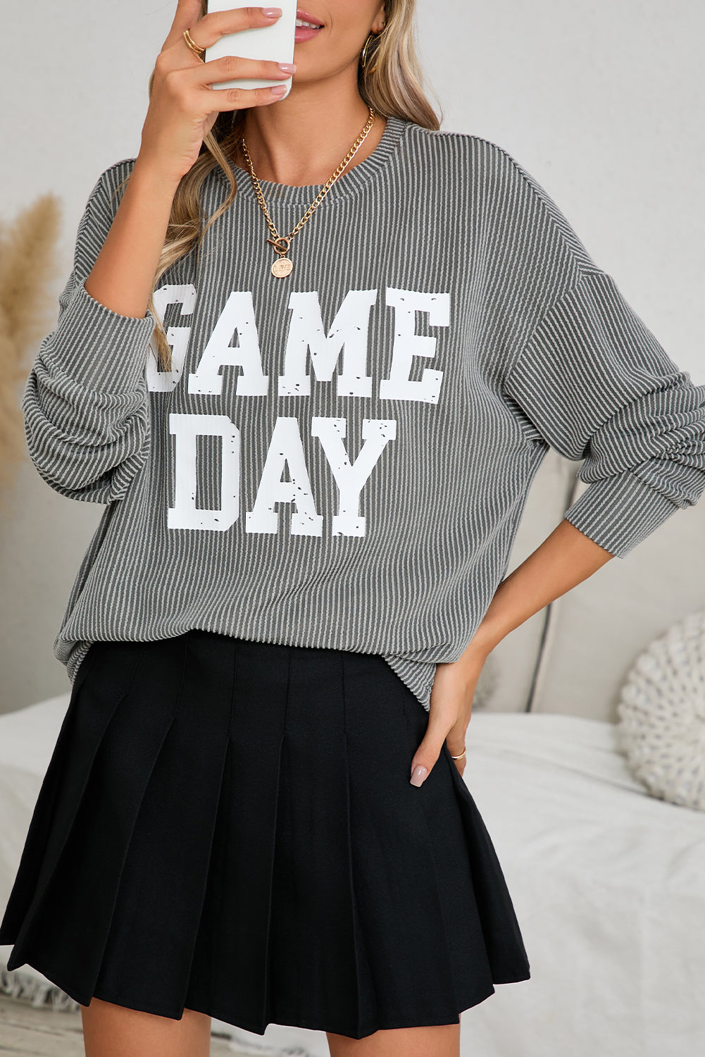 Corded GAME DAY Graphic Long Sleeve Top