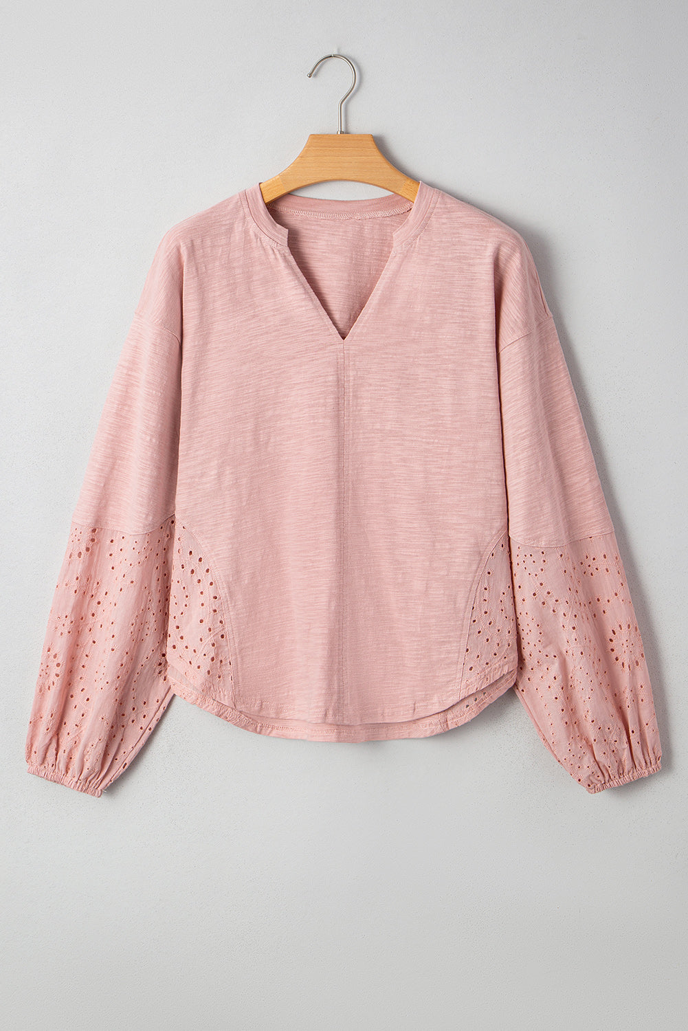 PRE-ORDER: Light Pink Notch V Neck Batwing Sleeve Patchwork Blouse