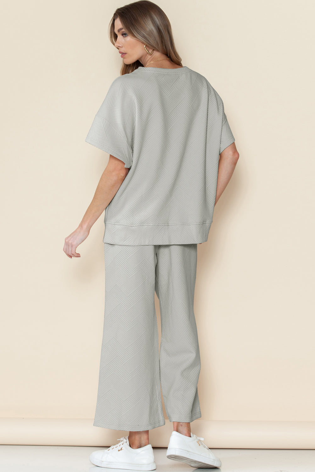 Textured Loose Fit Tee and Pants Set