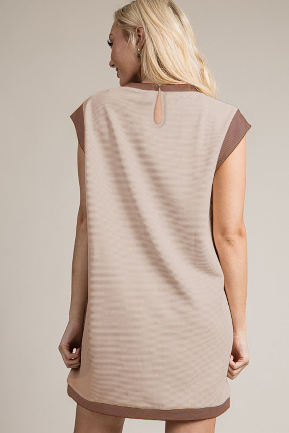 PRE-ORDER: Parchment Stylish Textured Trim Shift Mini Dress