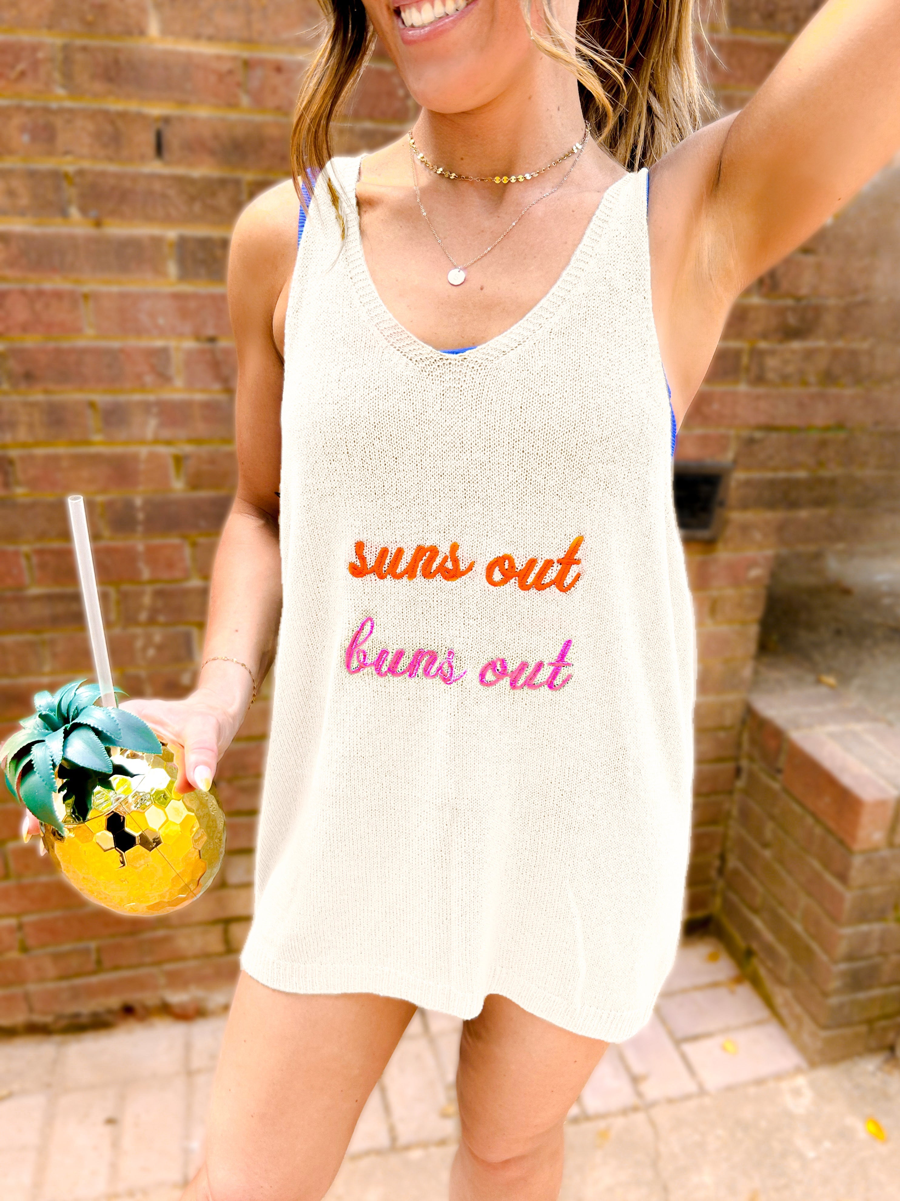 PRE-ORDER: “Suns Out, Buns Out” Lightweight Knit Tank Dress Coverup