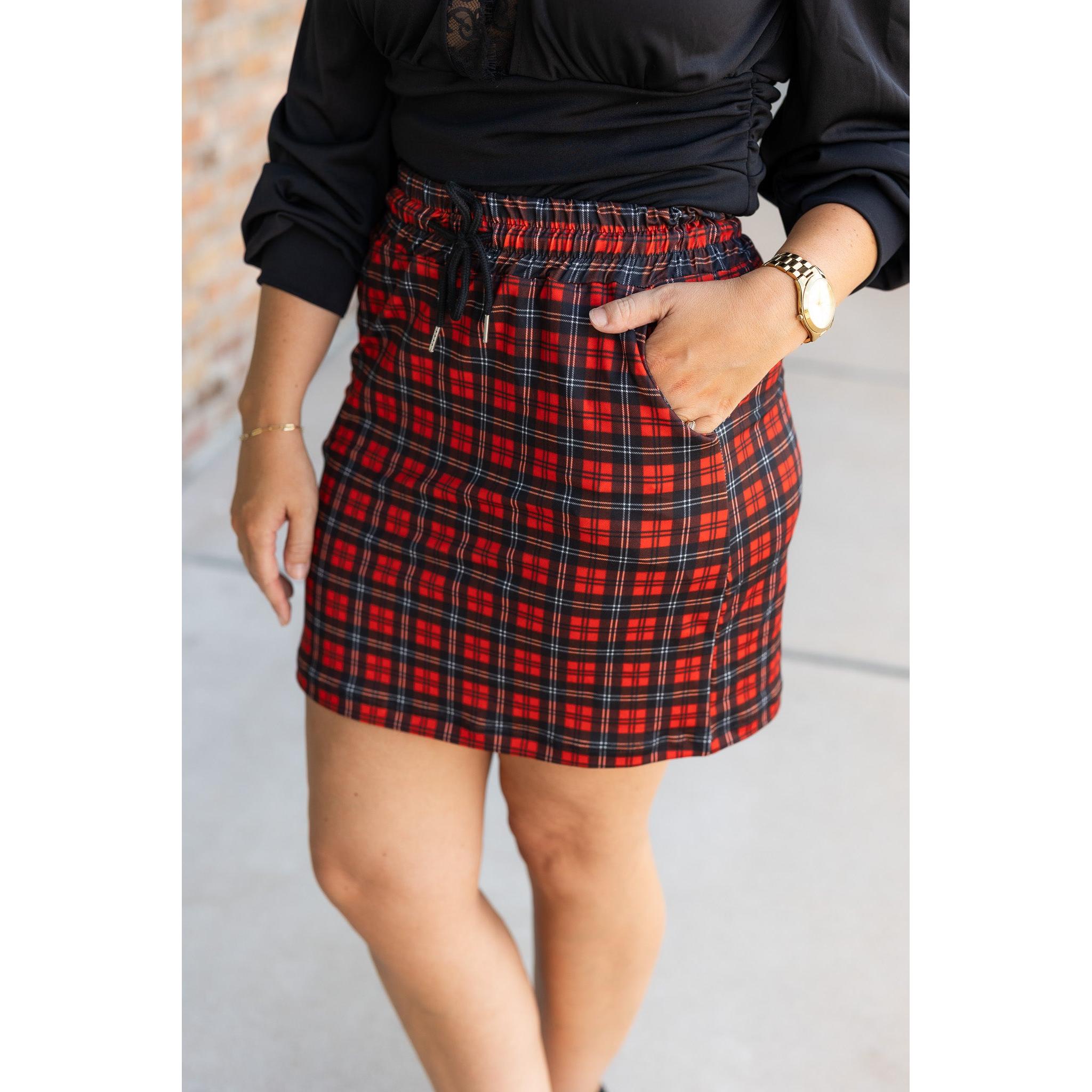 The Helena – Red Plaid Jogger Skirt ❤️🖤