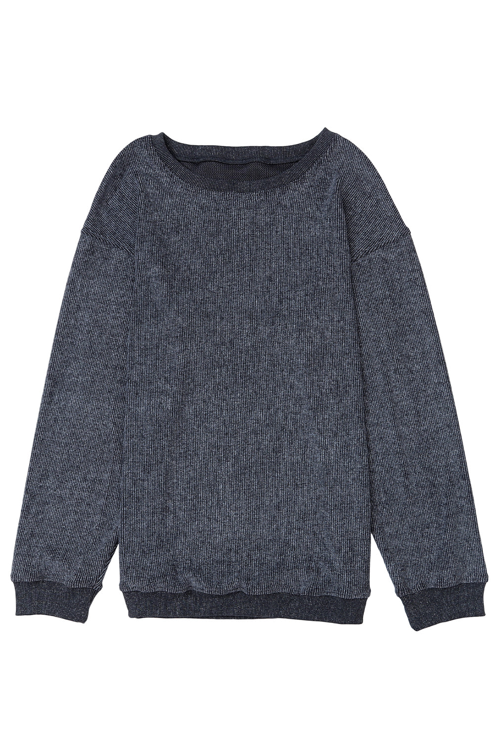 Solid Ribbed Knit Round Neck Pullover Sweatshirt