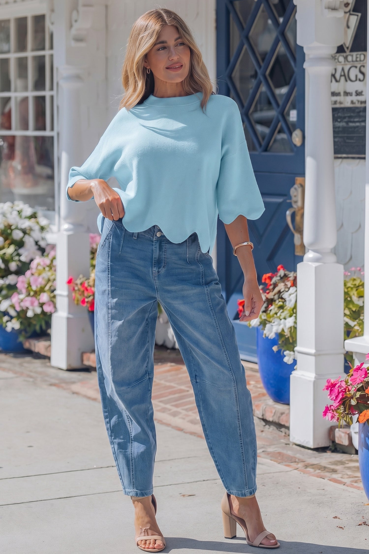 PRE-ORDER: Scalloped Hem 3/4 Sleeve Sweater