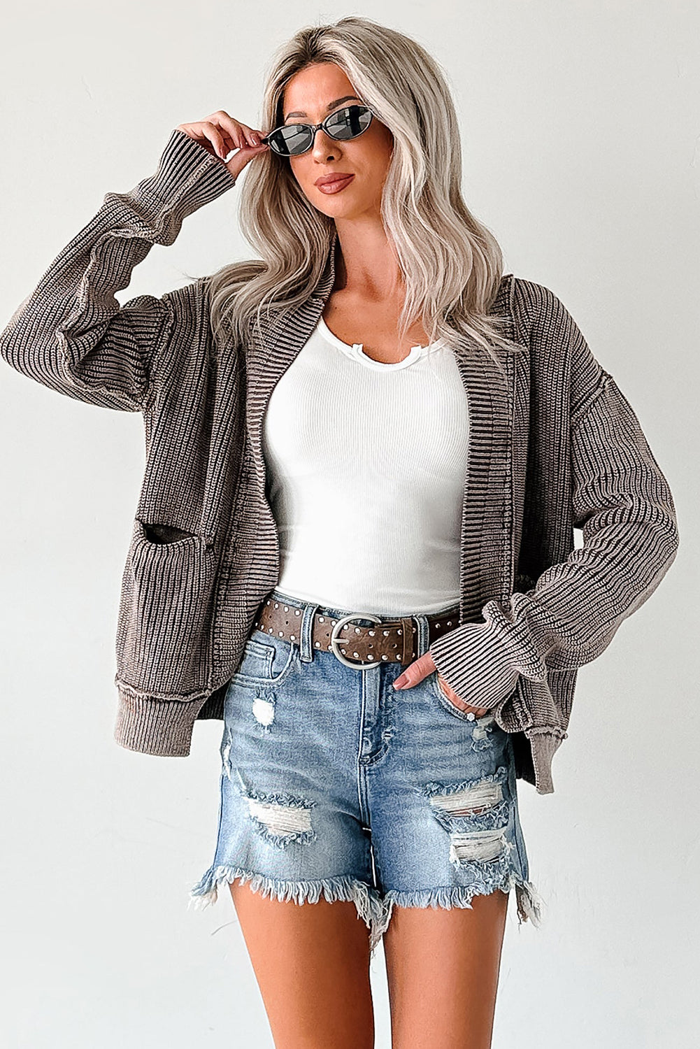 PRE-ORDER: Mineral Wash Exposed Seam Patchwork Knit Cardigan