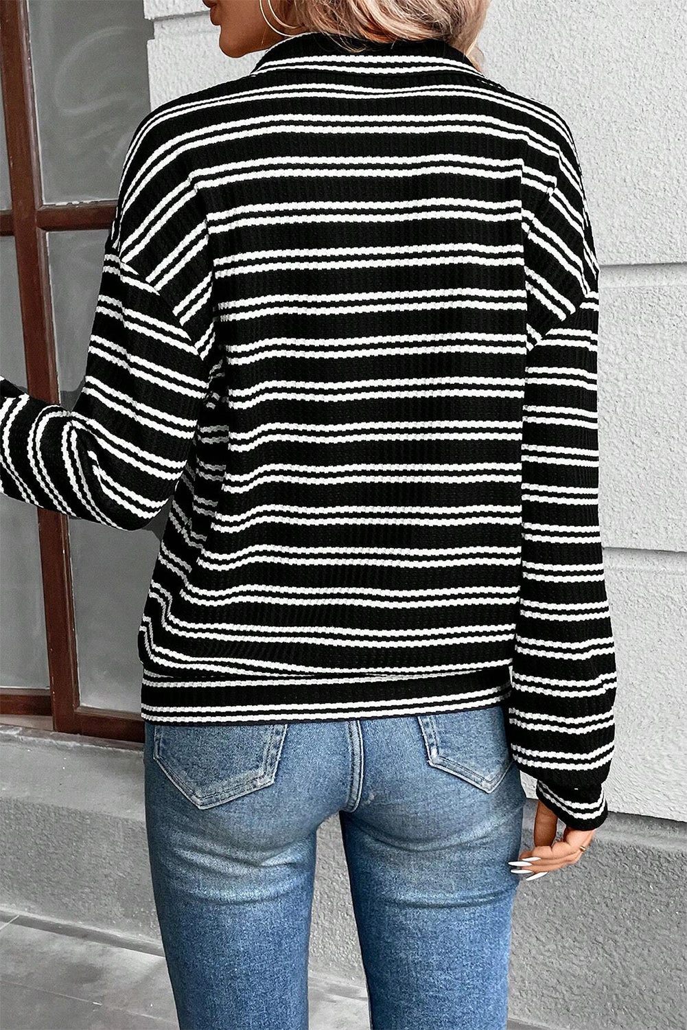 Black Stripe Textured Quarter Zip