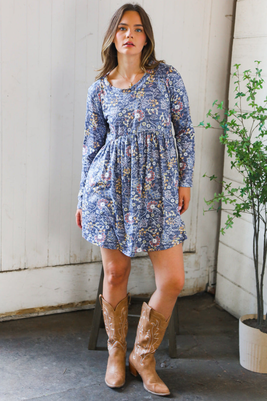 Midnight Meadows Charcoal Swing Dress