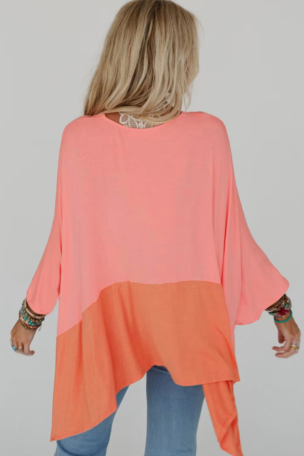PRE-ORDER: Grapefruit Orange Colorblock V Neck Oversized Top