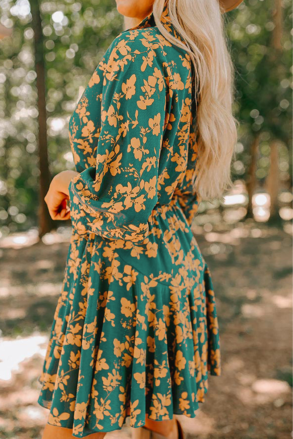 Floral Print Drawstring Tunic Dress